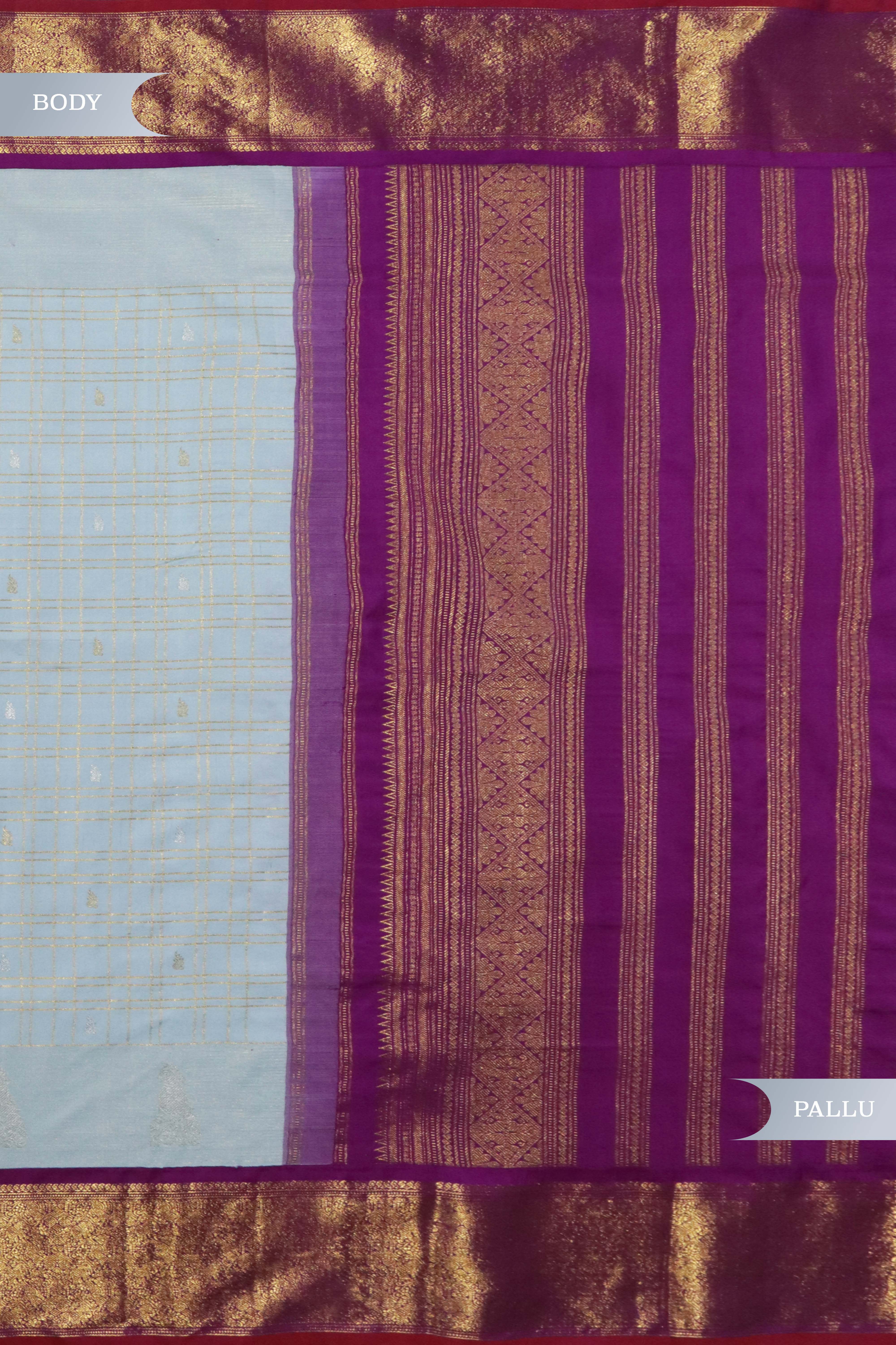 Sea Blue Kanchivaram Silk Saree with Contrast Border