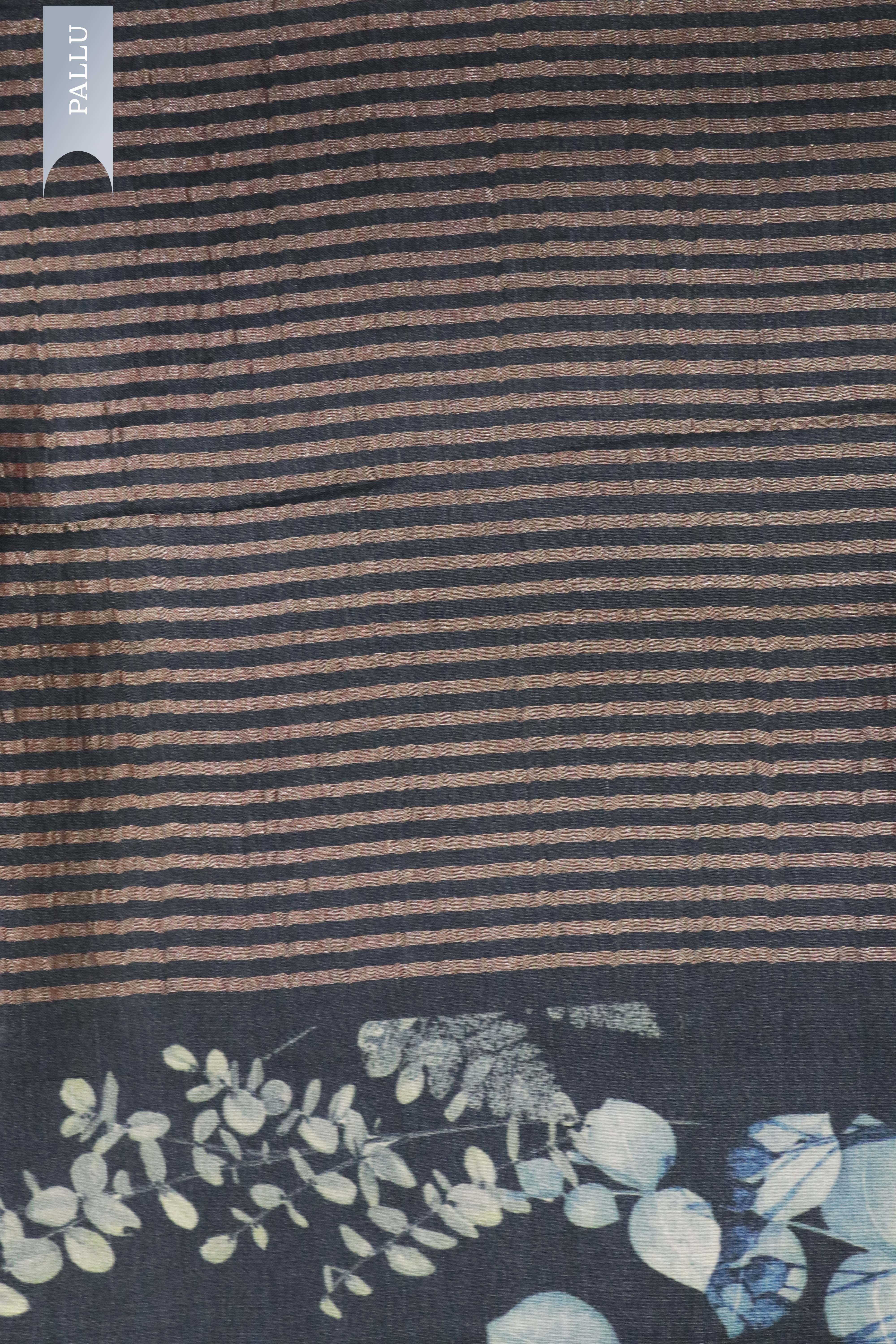 Black Tussar Silk Saree with Floral Print