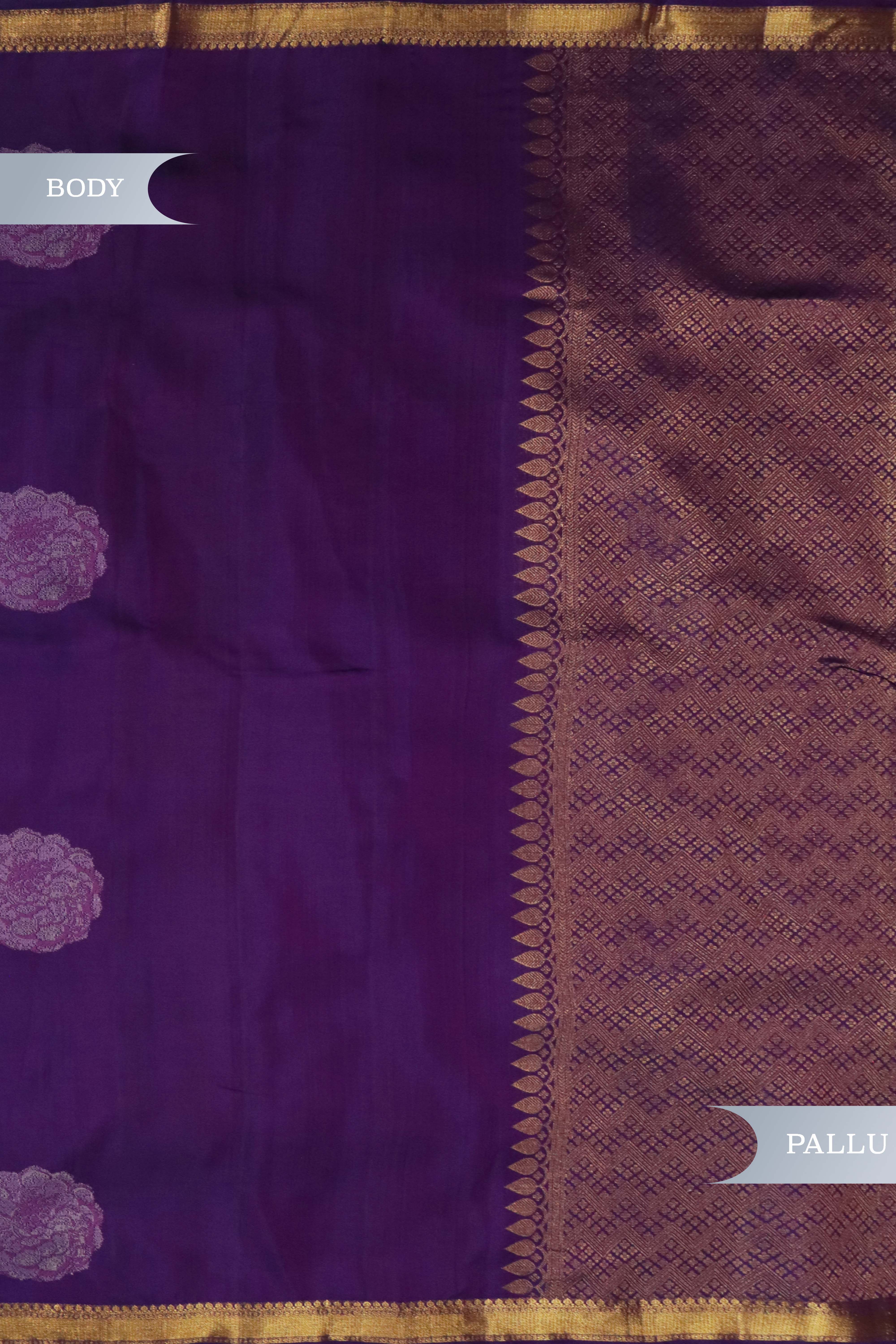Purple Kanchivaram Silk Saree with Thread Butta