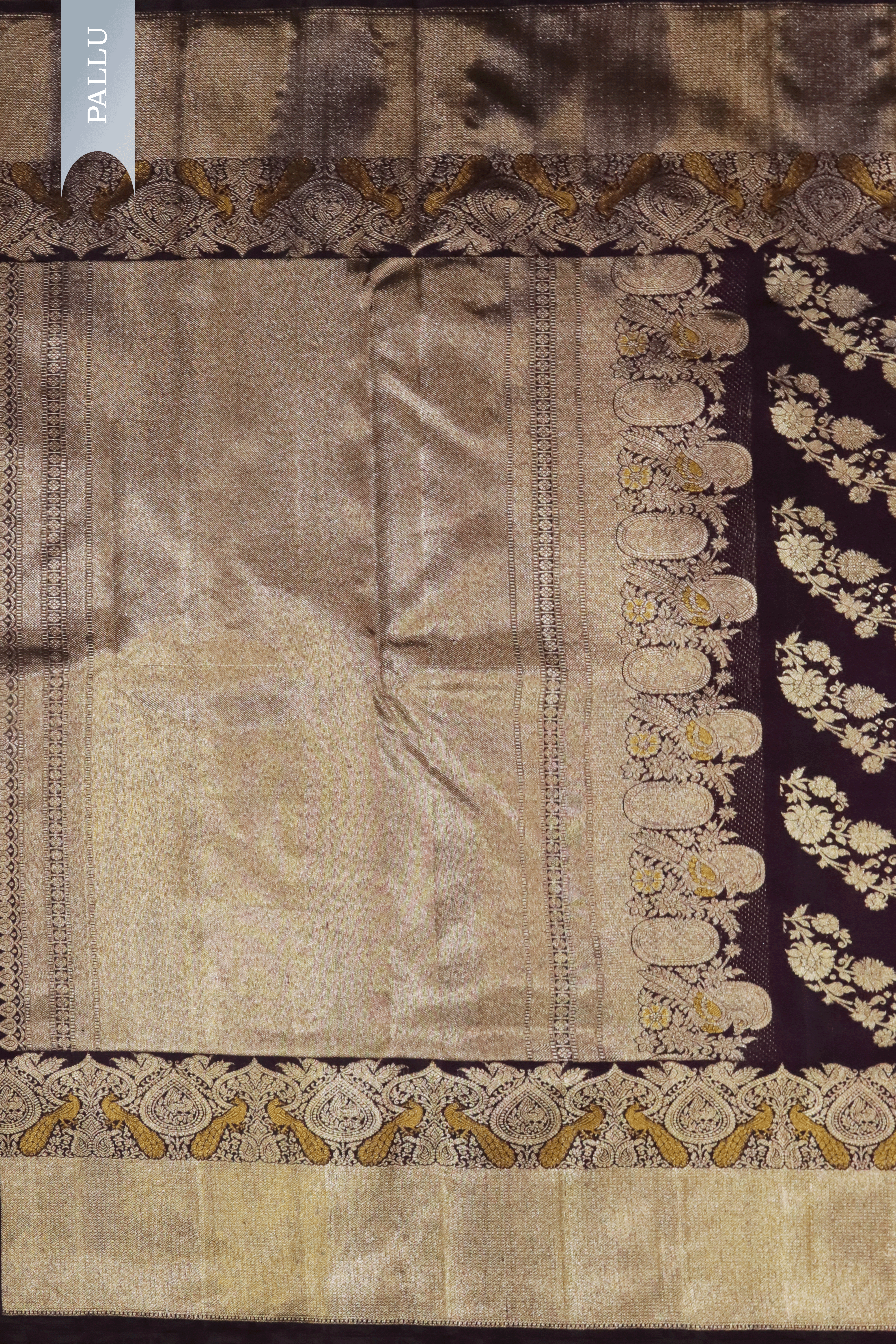 Dark Brown Kanchivaram Silk Saree with Peacock Motif Border