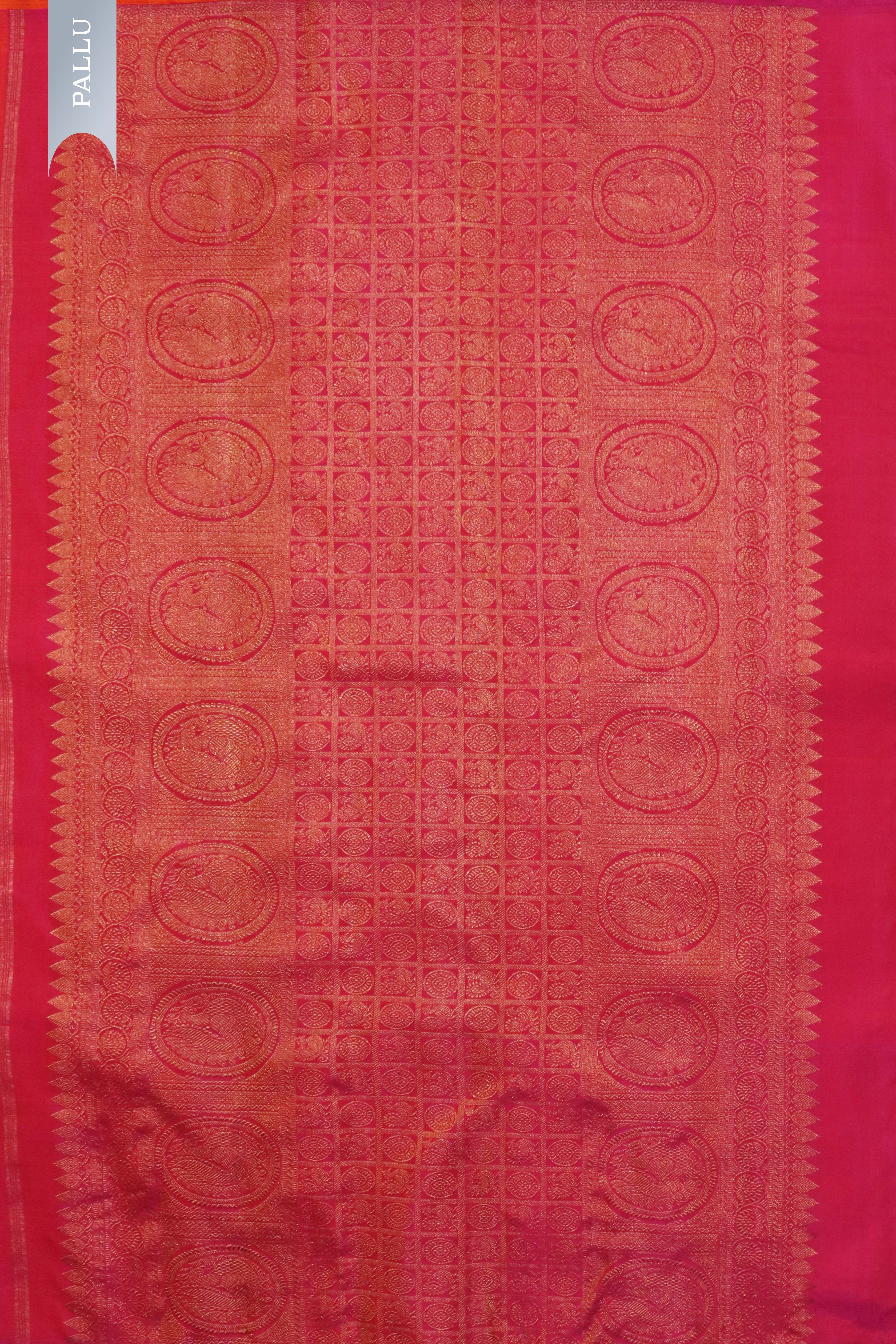 Orange Kanchivaram Silk Saree with Butta & Contrast Vanasingaram Border