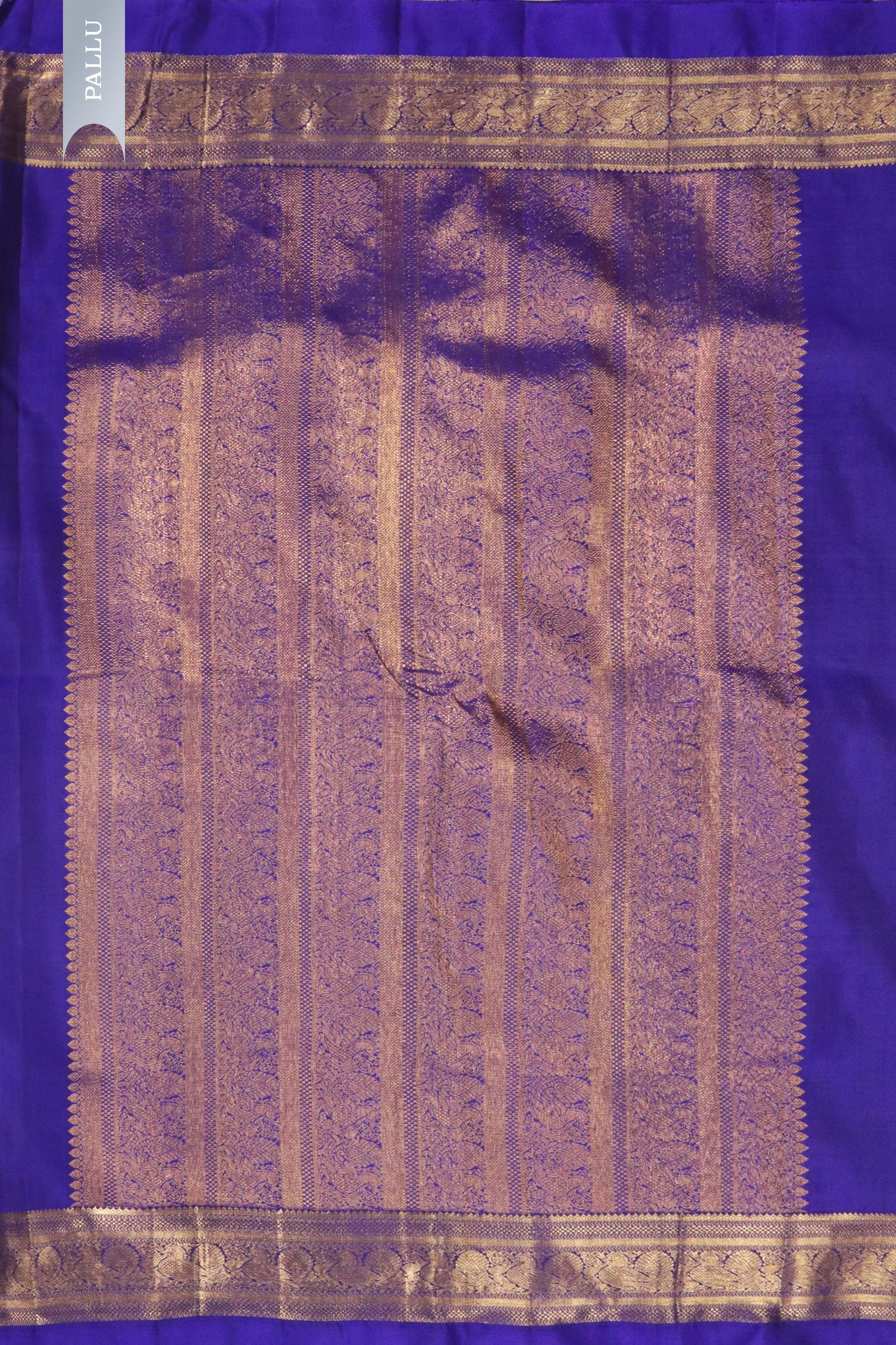 Ink Blue Kanchivaram Silk Saree with Zari Border - Mokshaa