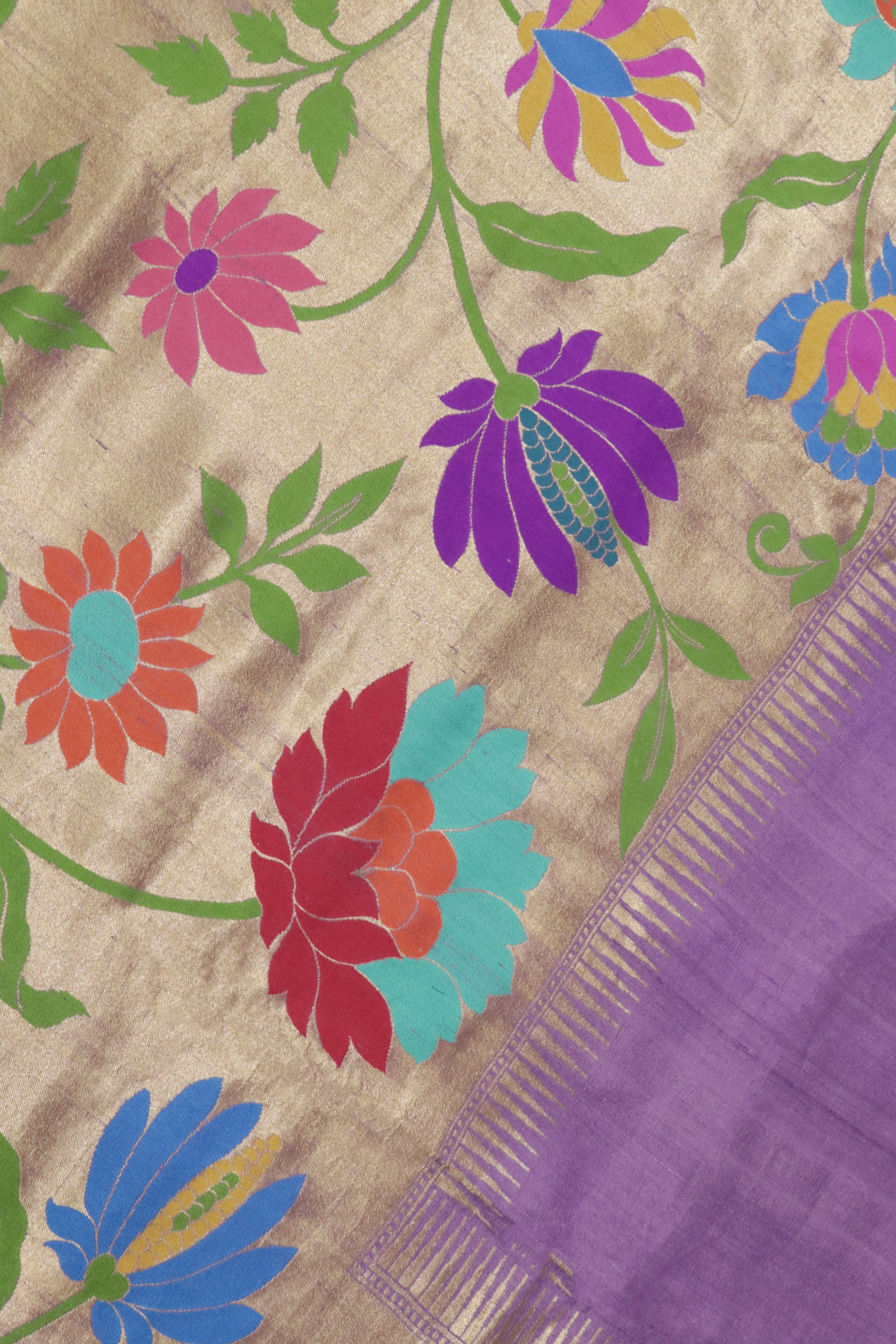 Light Purple Banarasi Tussar Georgette Saree with Multicolor Floral Meenakari