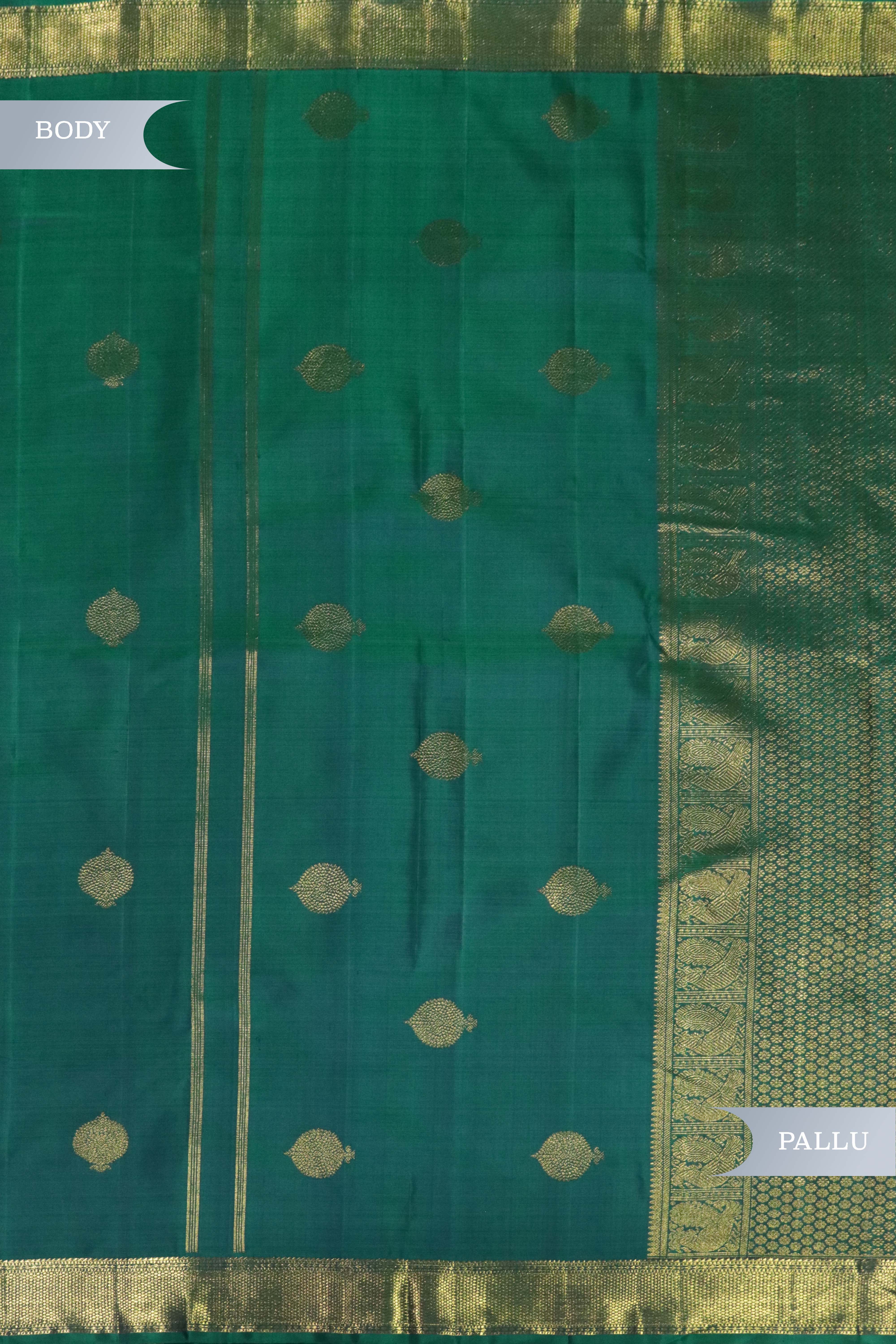 Peacock Green Kanchivaram Silk Saree with Zari Butta