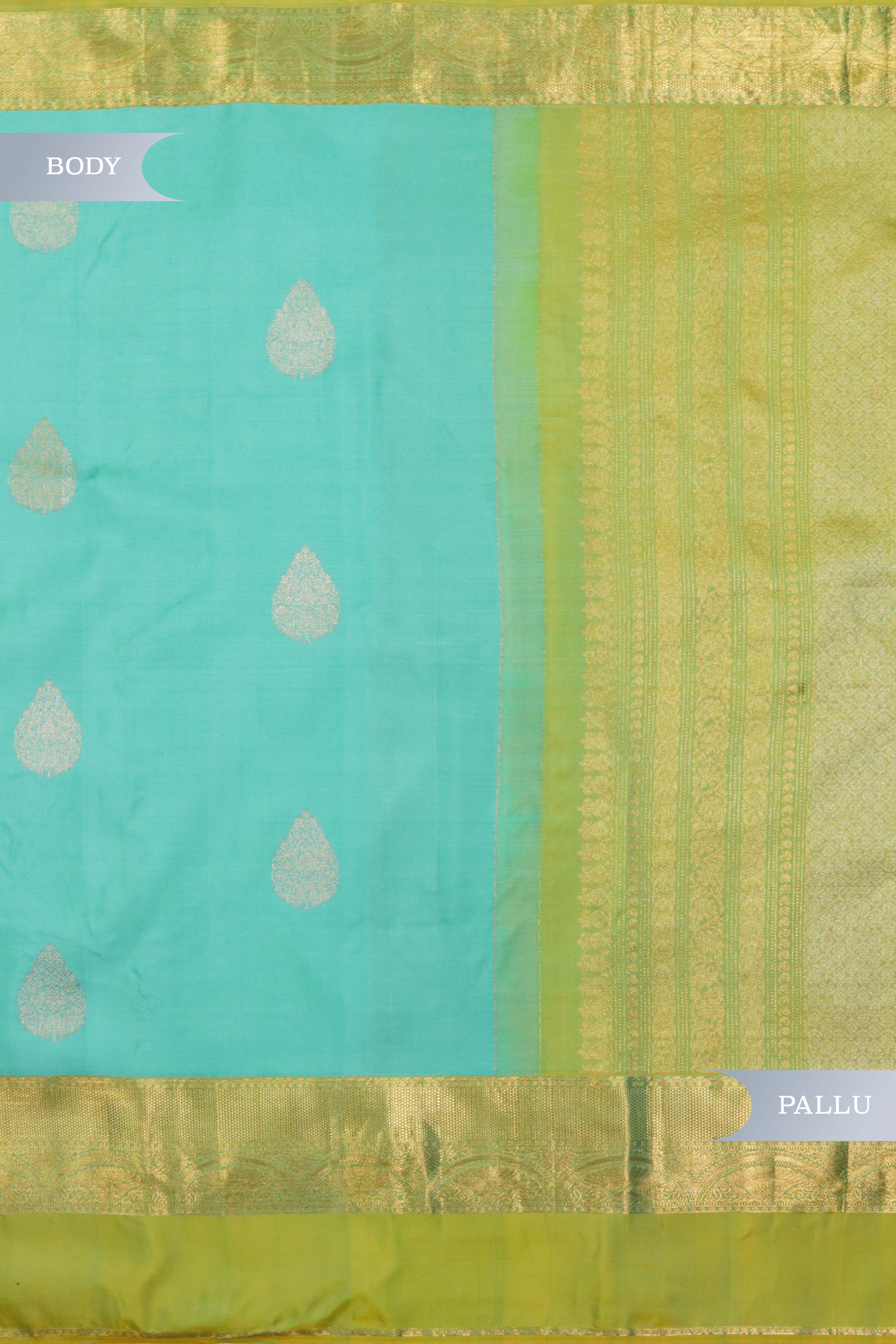 Firozi Blue Kanchivaram Silk Saree with Zari Butta