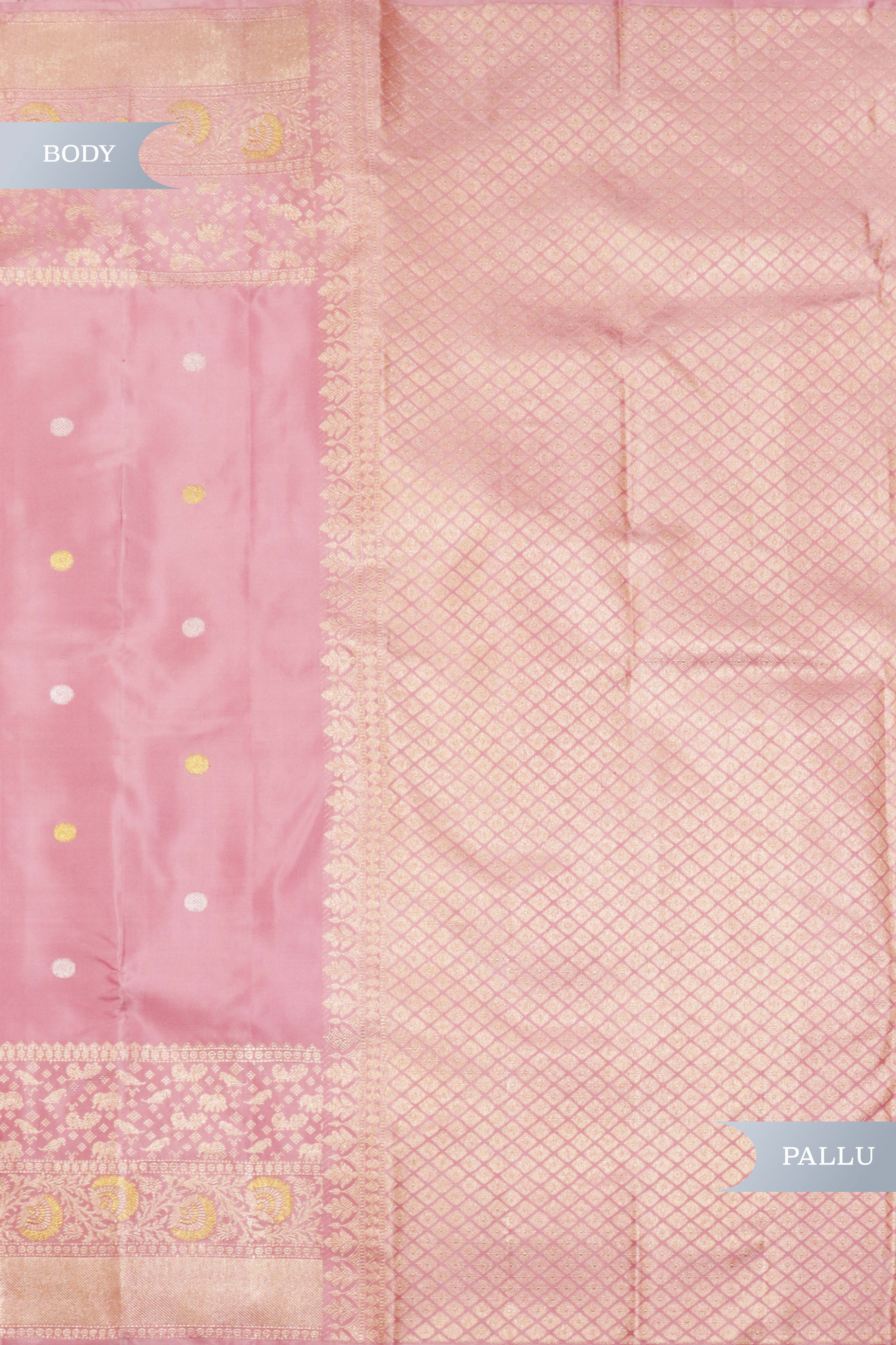 Peach Kanchivaram Silk Saree with Gold & Silver Zari