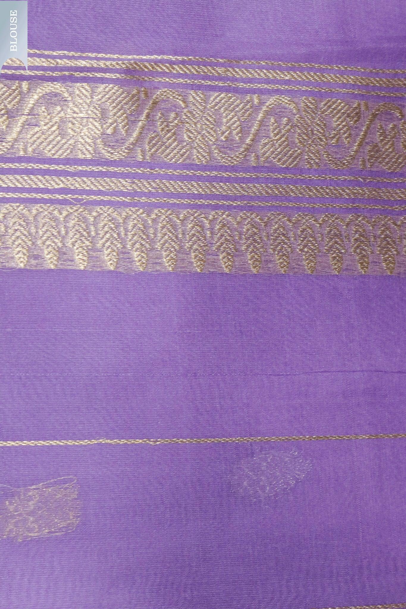 Lavender Banarasi Kora Saree with Gold & Silver Zari Motifs - Mokshaa