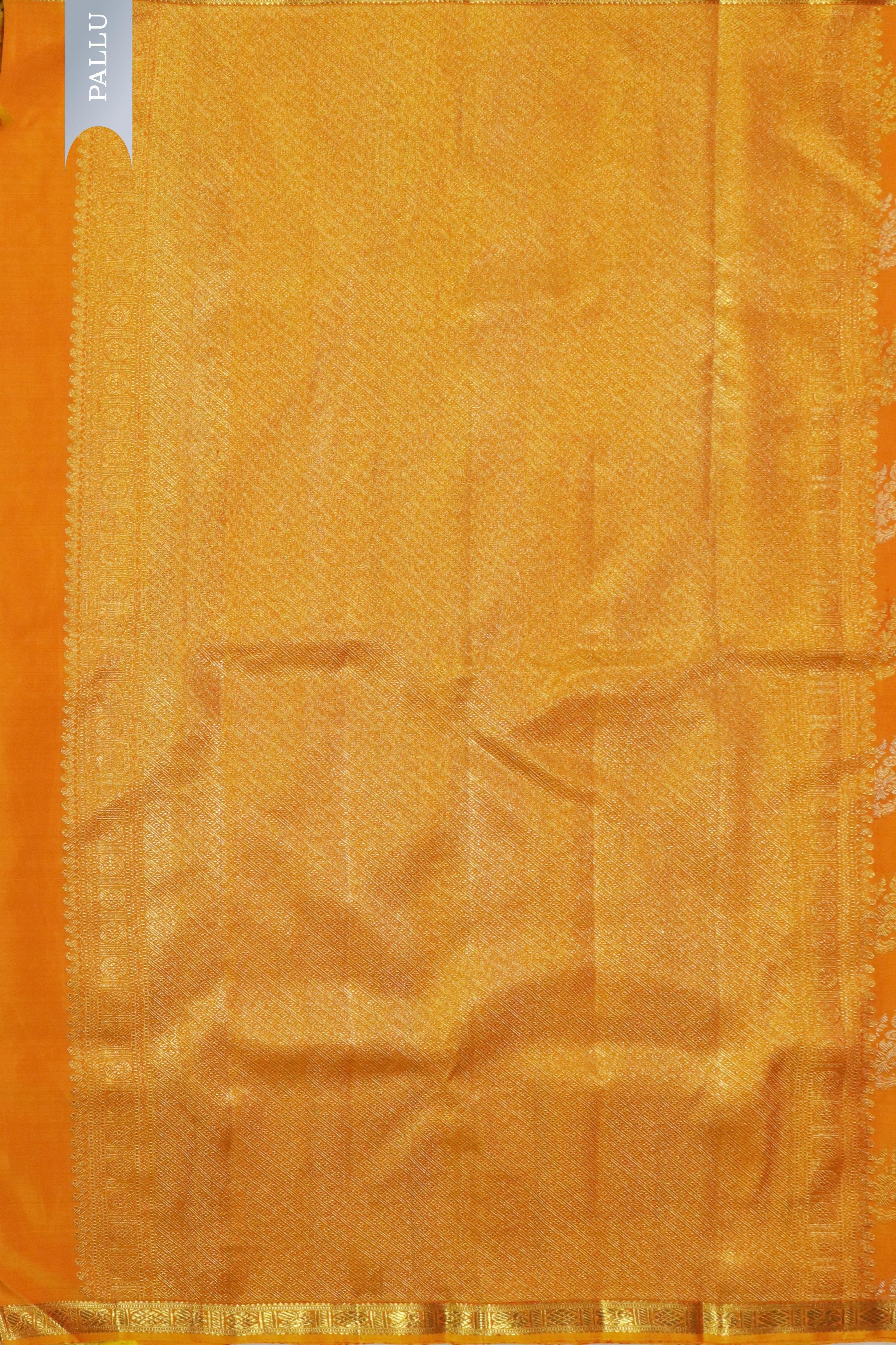 Mango Yellow Kanchivaram Silk Saree with Gold & Silver Stripes - Mokshaa