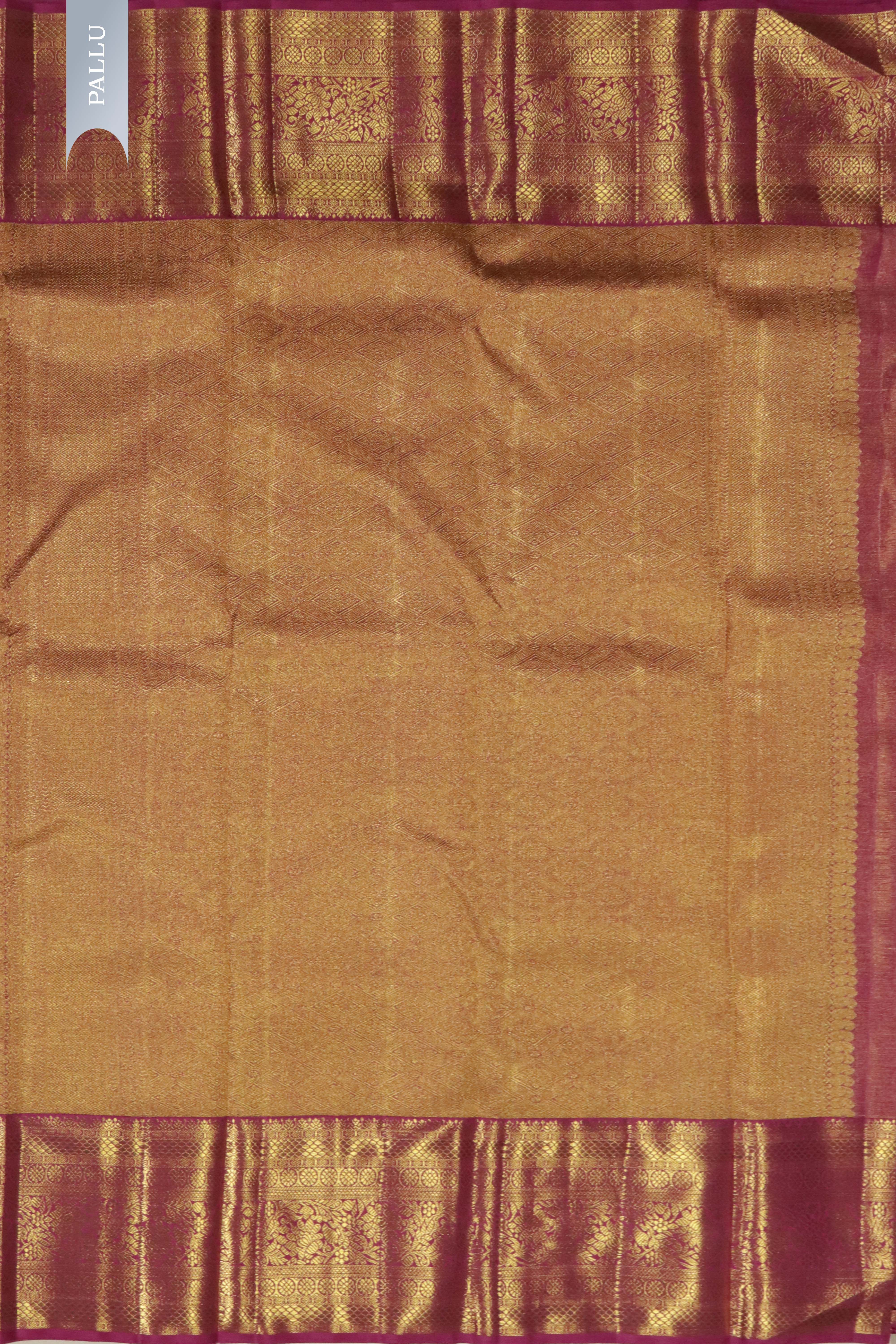 Dusty Gold Kanchivaram Silk Saree with Pink Border