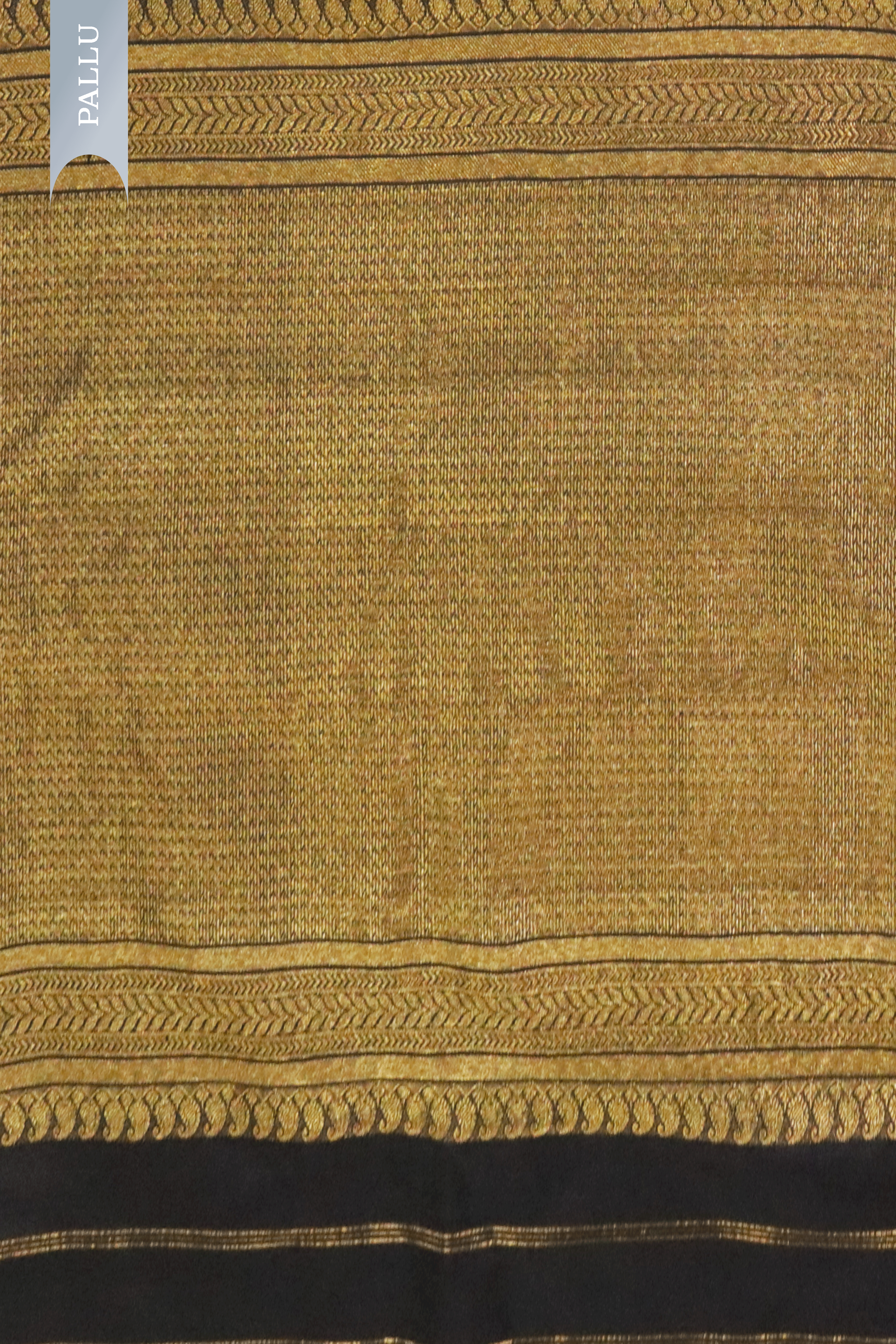Black Kanchivaram Silk Saree with Golden Stripes & Buttas Border