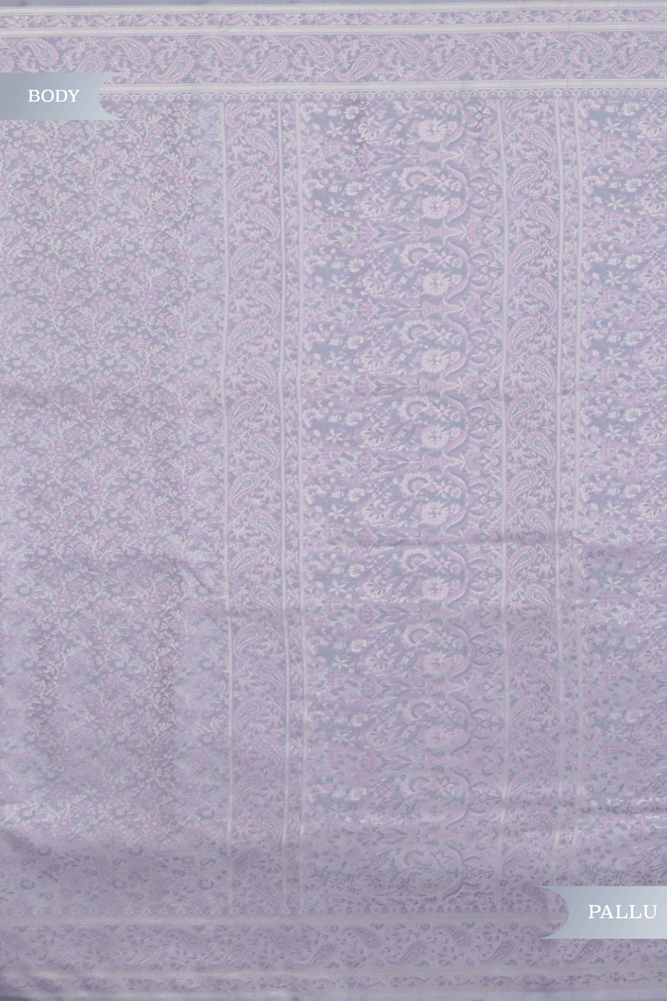 Ash Grey Banarasi Semi-Silk Saree with All-Over Thanchuvi Weaving