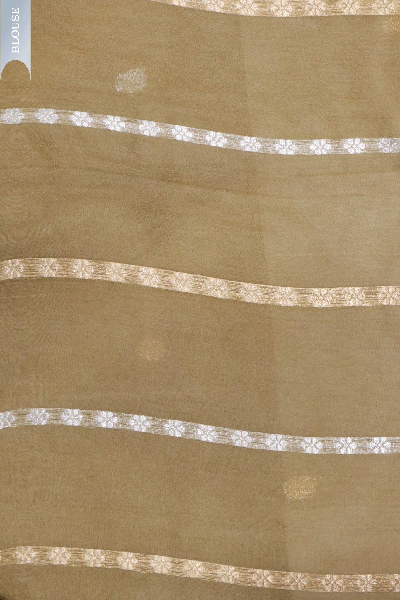 Golden Brown Banarasi Kora Saree with Silver & Gold Diagonal Weaves