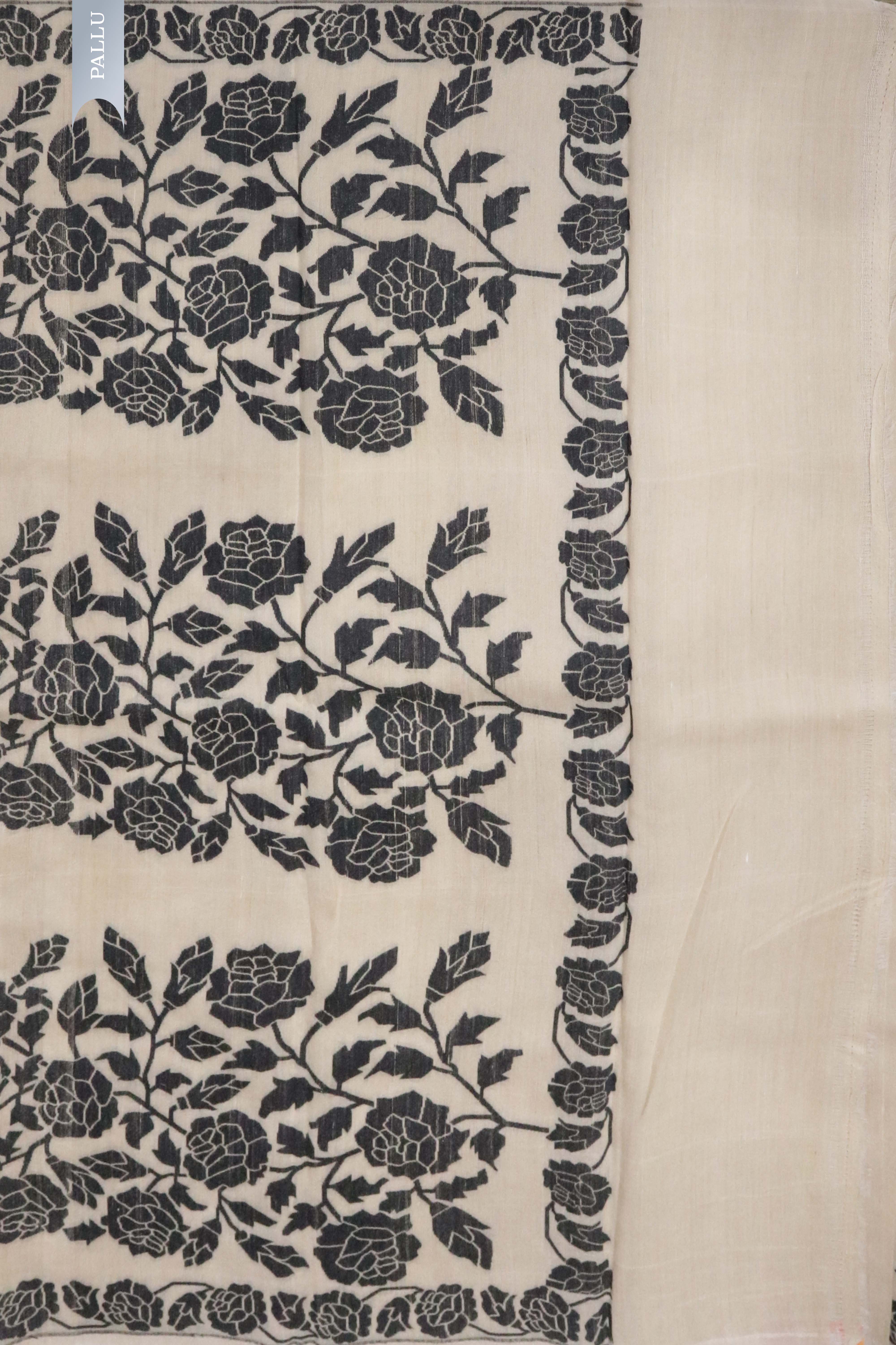 Beige Banarasi Handloom Saree with Black Thread Jaal