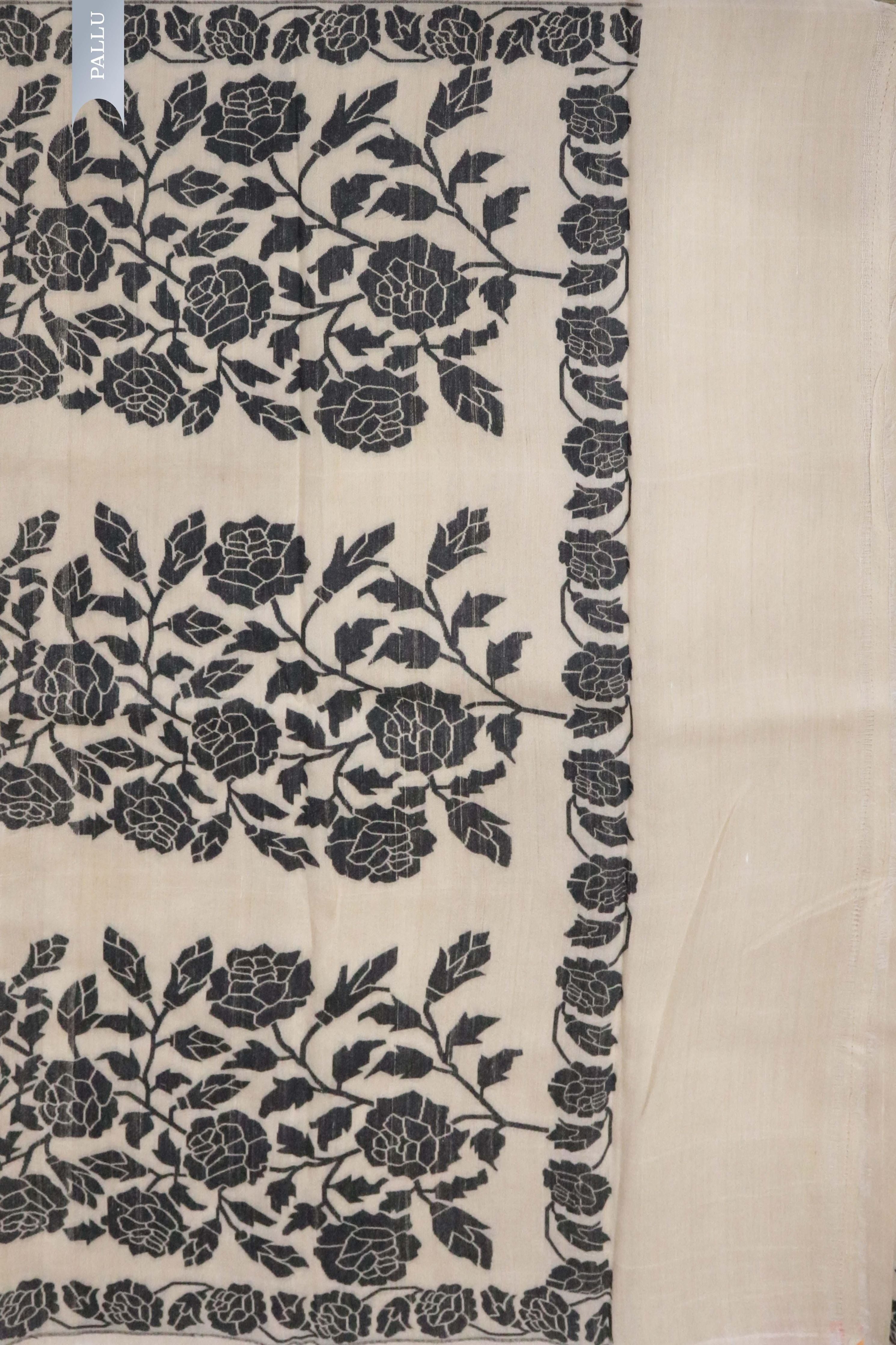 Beige Banarasi Handloom Saree with Black Thread Jaal - Mokshaa