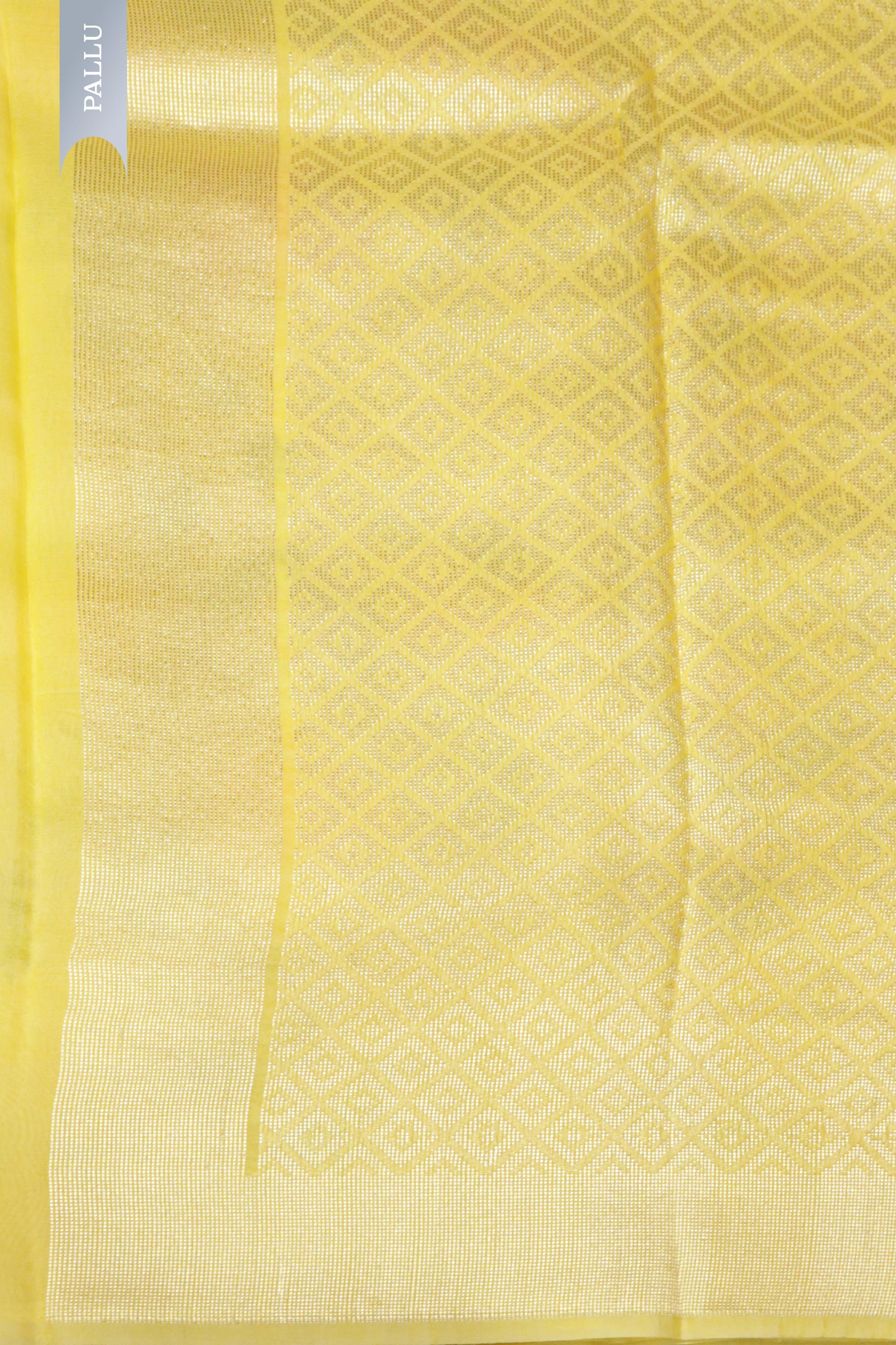 Yellow Banarasi Kora Silk Saree with Zari Multi-Butta - Mokshaa