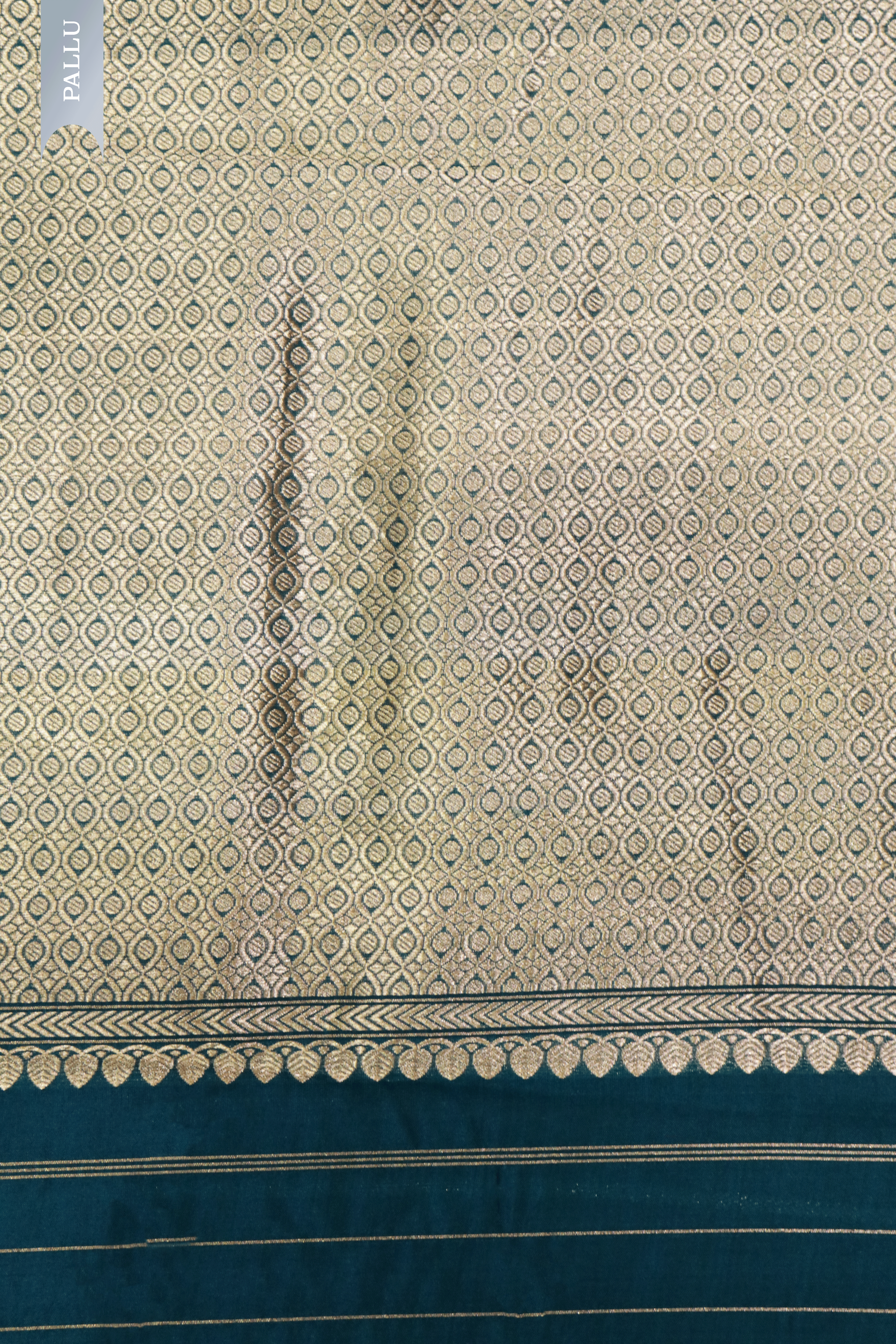 Peacock Green Banarasi Chanderi Silk Saree with Gold & Silver Satin Border