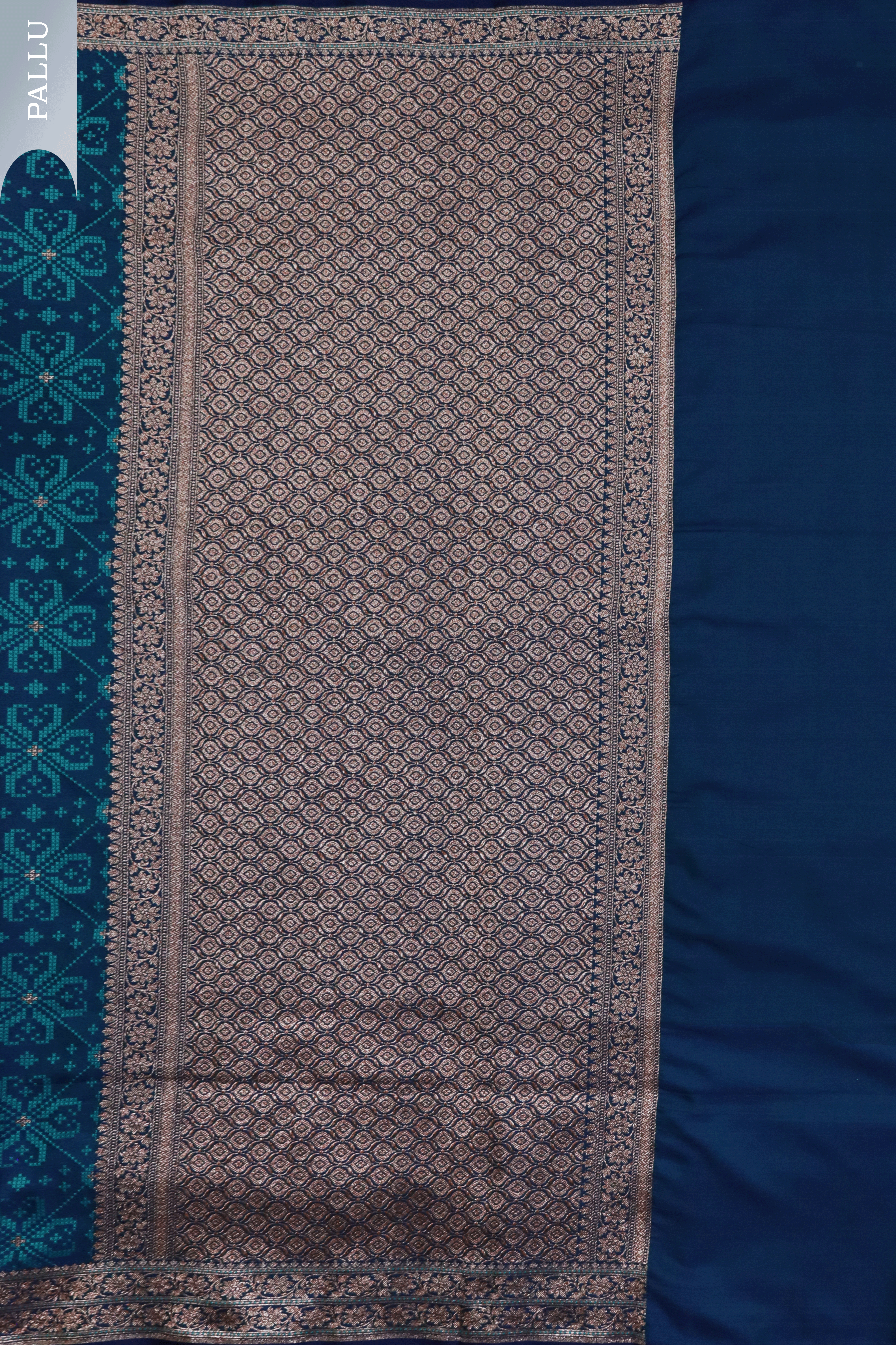 Peacock Blue Semi Silk Saree with Geometric Thread Weaving