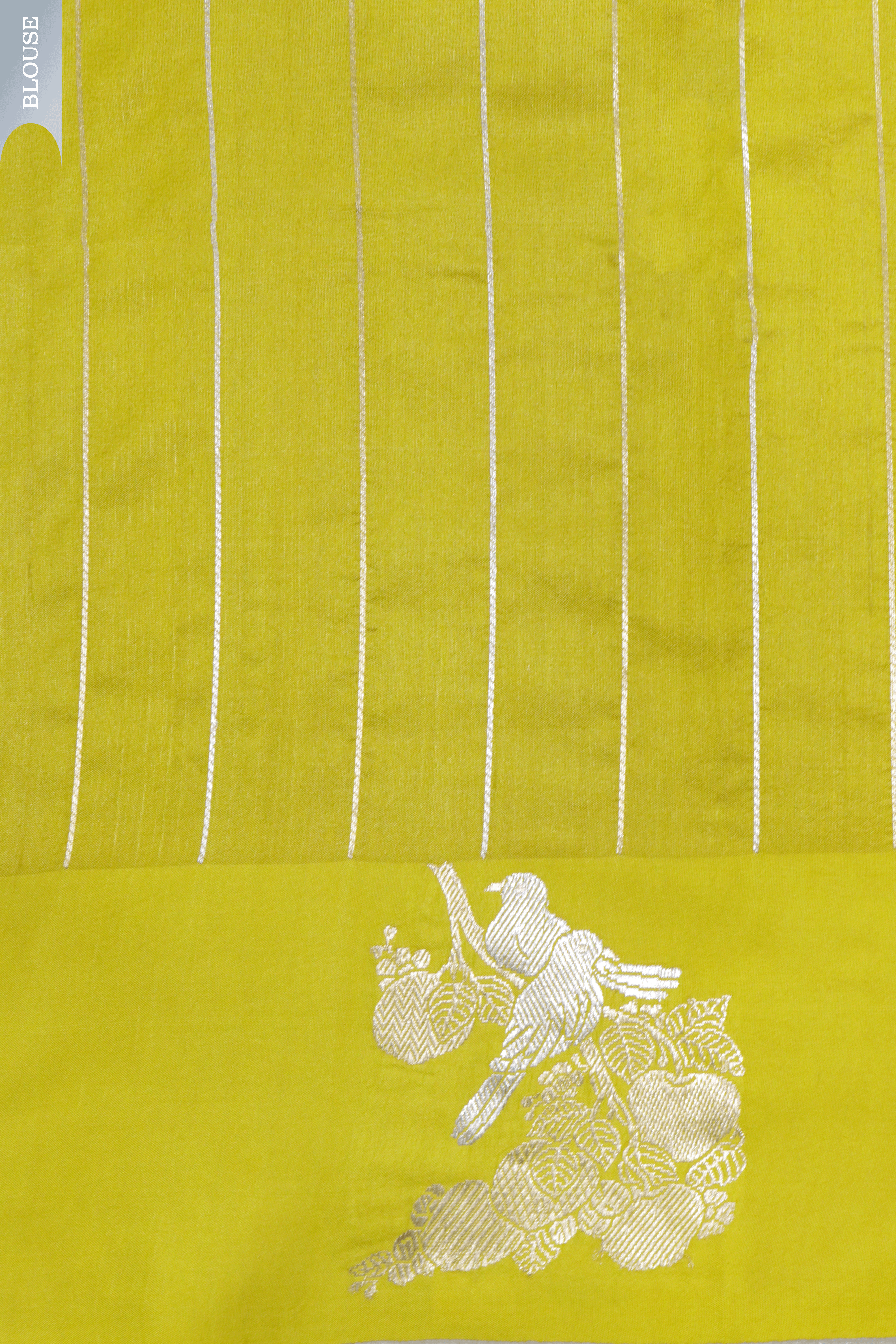 Lime Yellow Banarasi Chanderi Silk Saree with Bird Motif and Satin Border