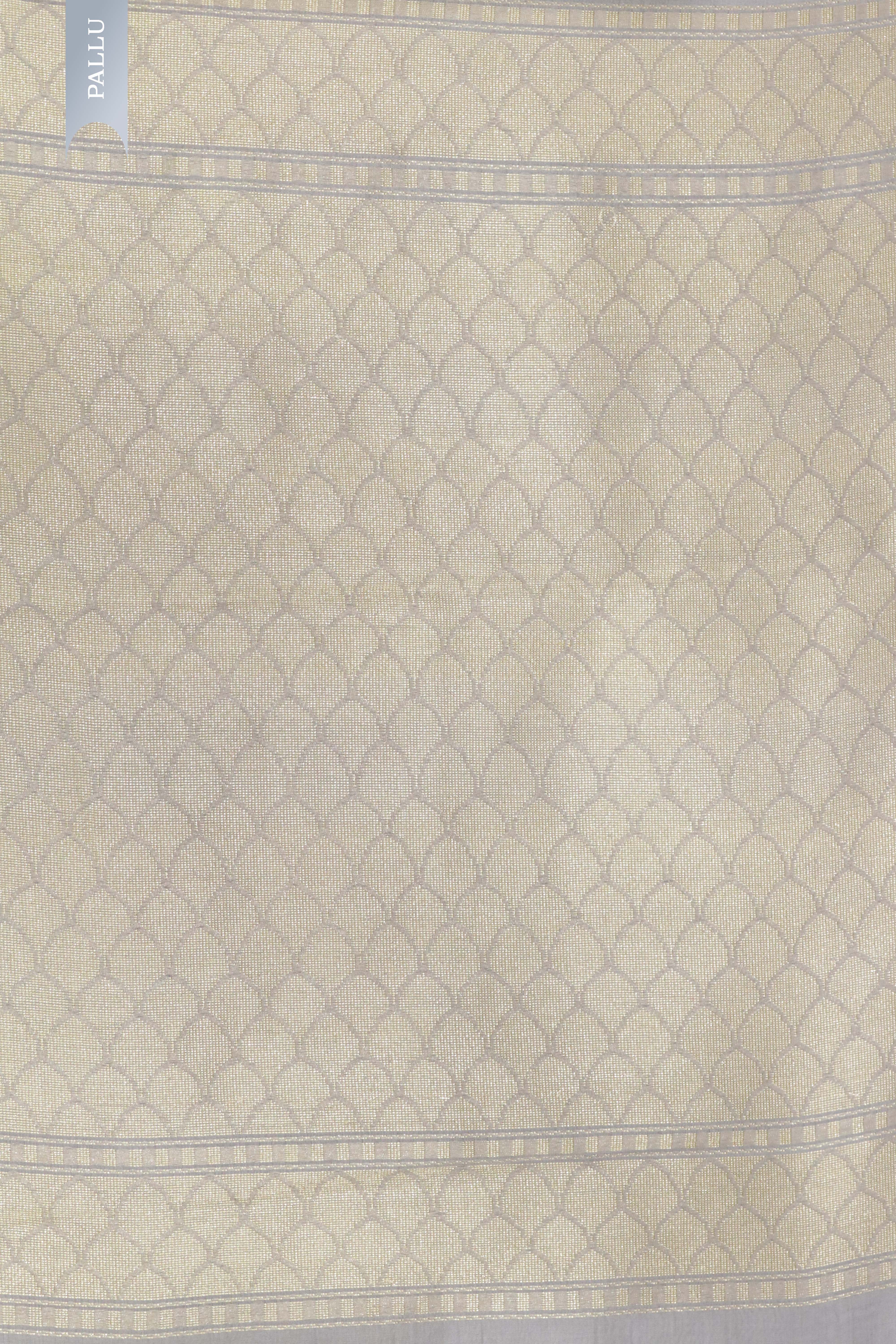 Ash Grey Banarasi Kora Silk Saree with Zari & Thread Woven Border