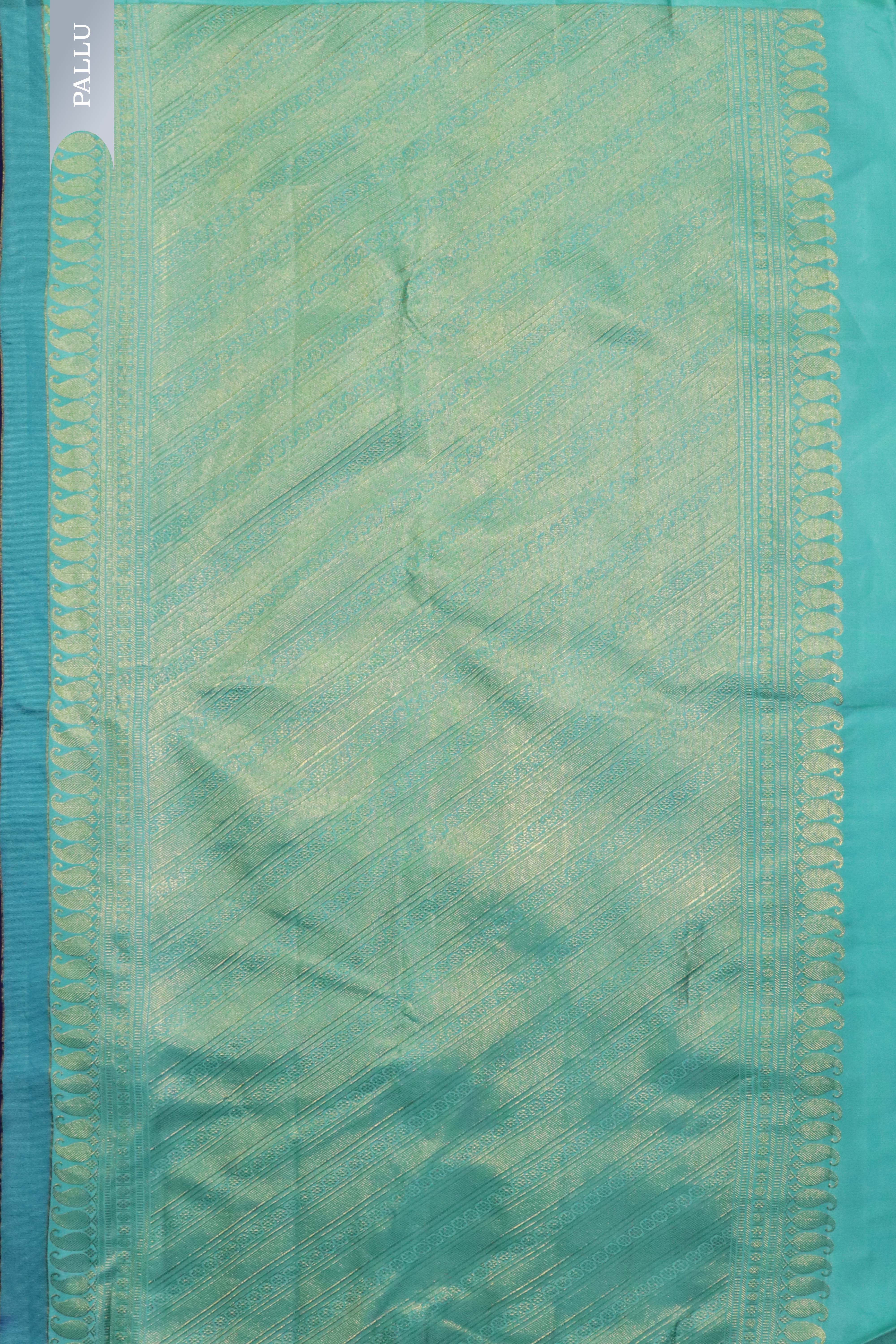 Ink Blue Kanchivaram Silk Saree with Zari Buttas & Contrast Pallu