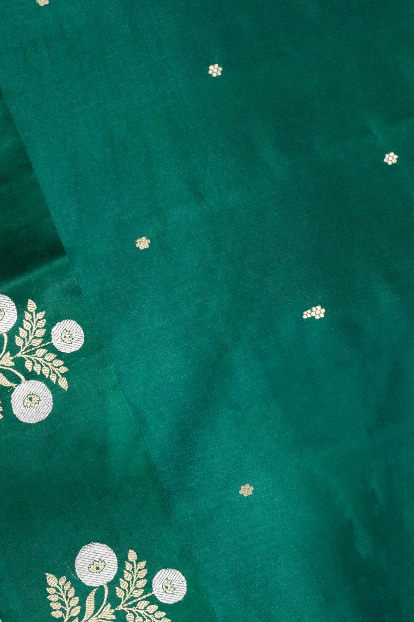 Bottle Green Banarasi Silk Saree with Butta Border & Mustard Blouse