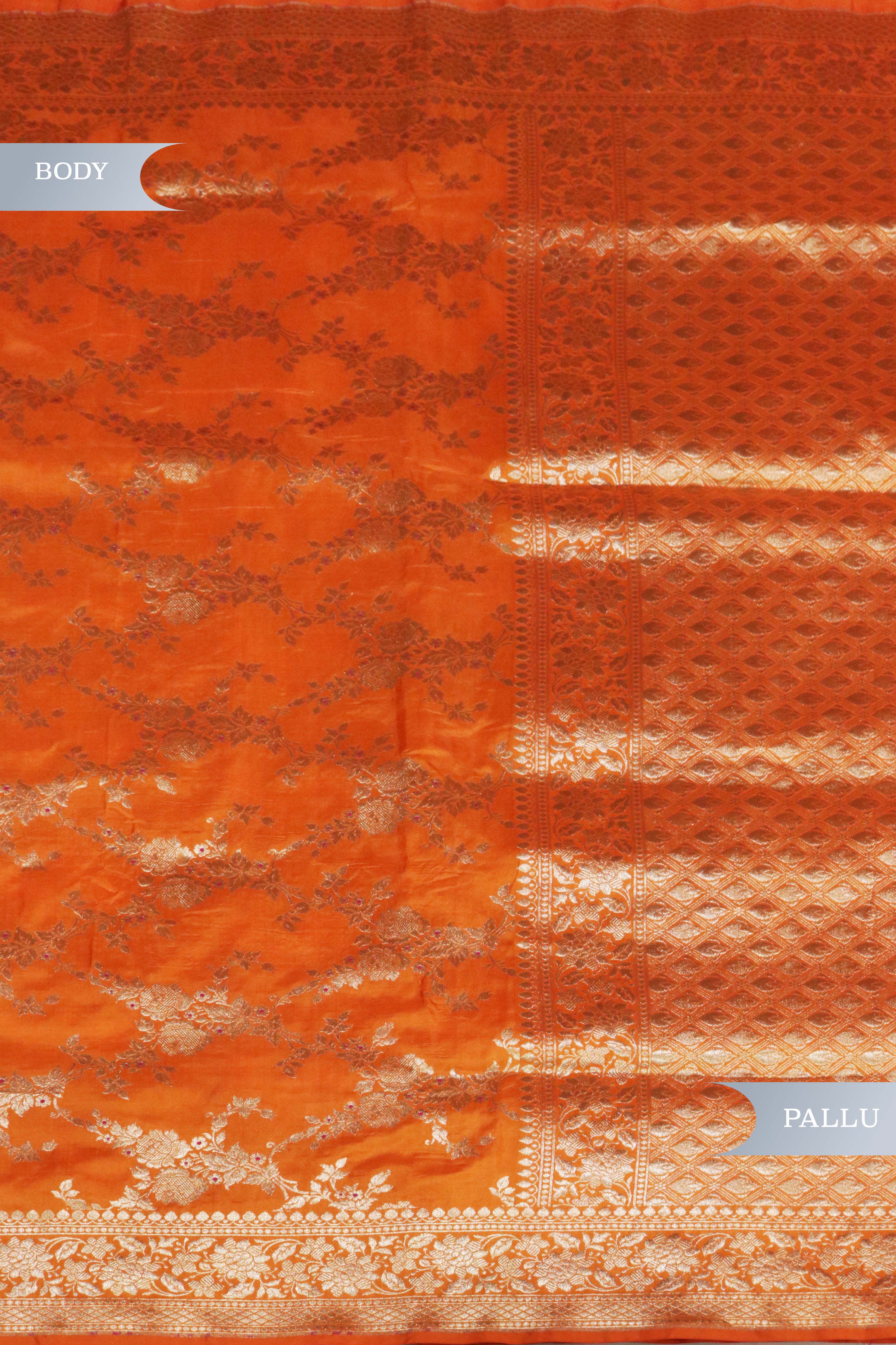 Orange Banarasi Silk Saree with Zari Jaal