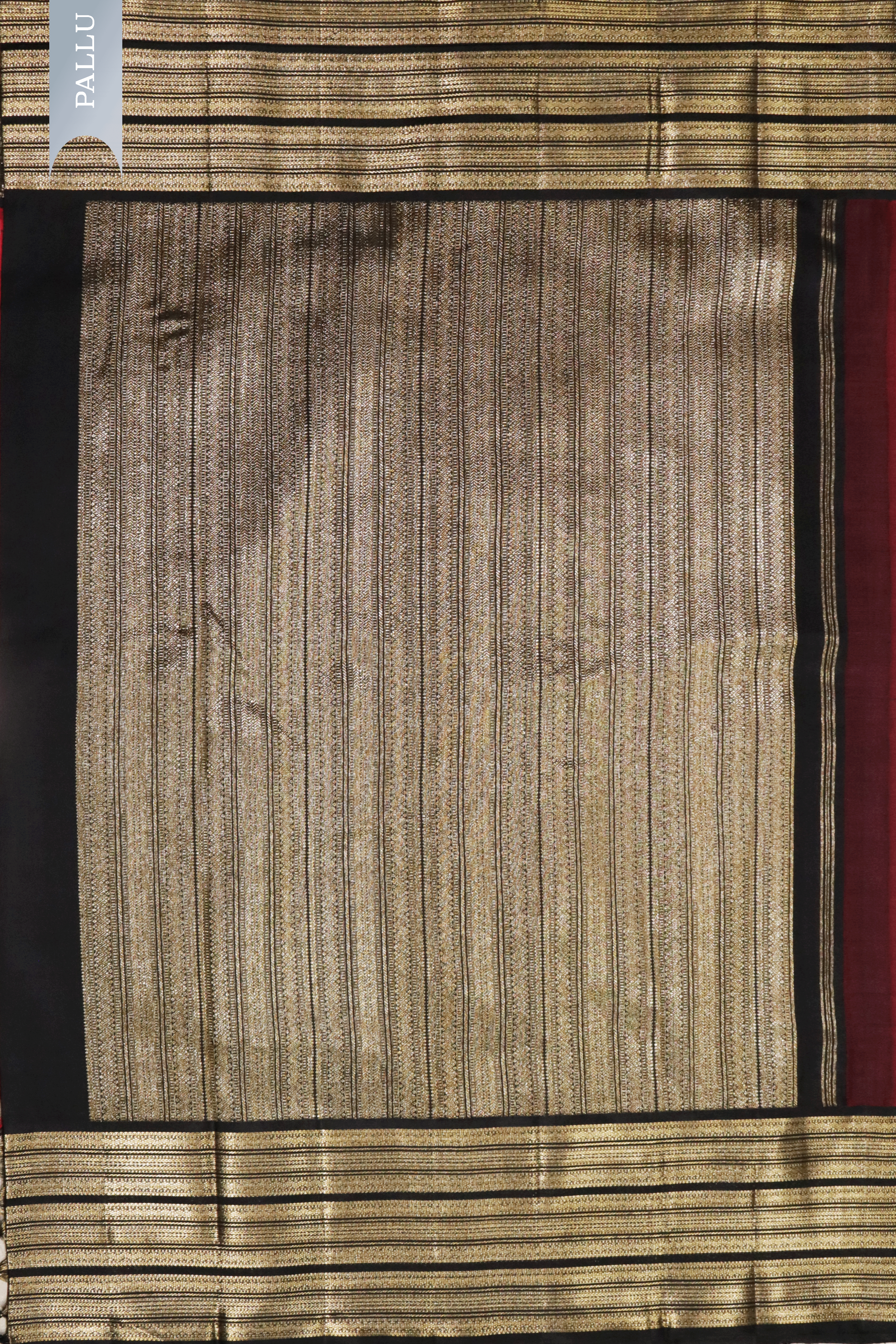 Red Kanchivaram Silk Saree with Golden Buttas and Black Zari Border