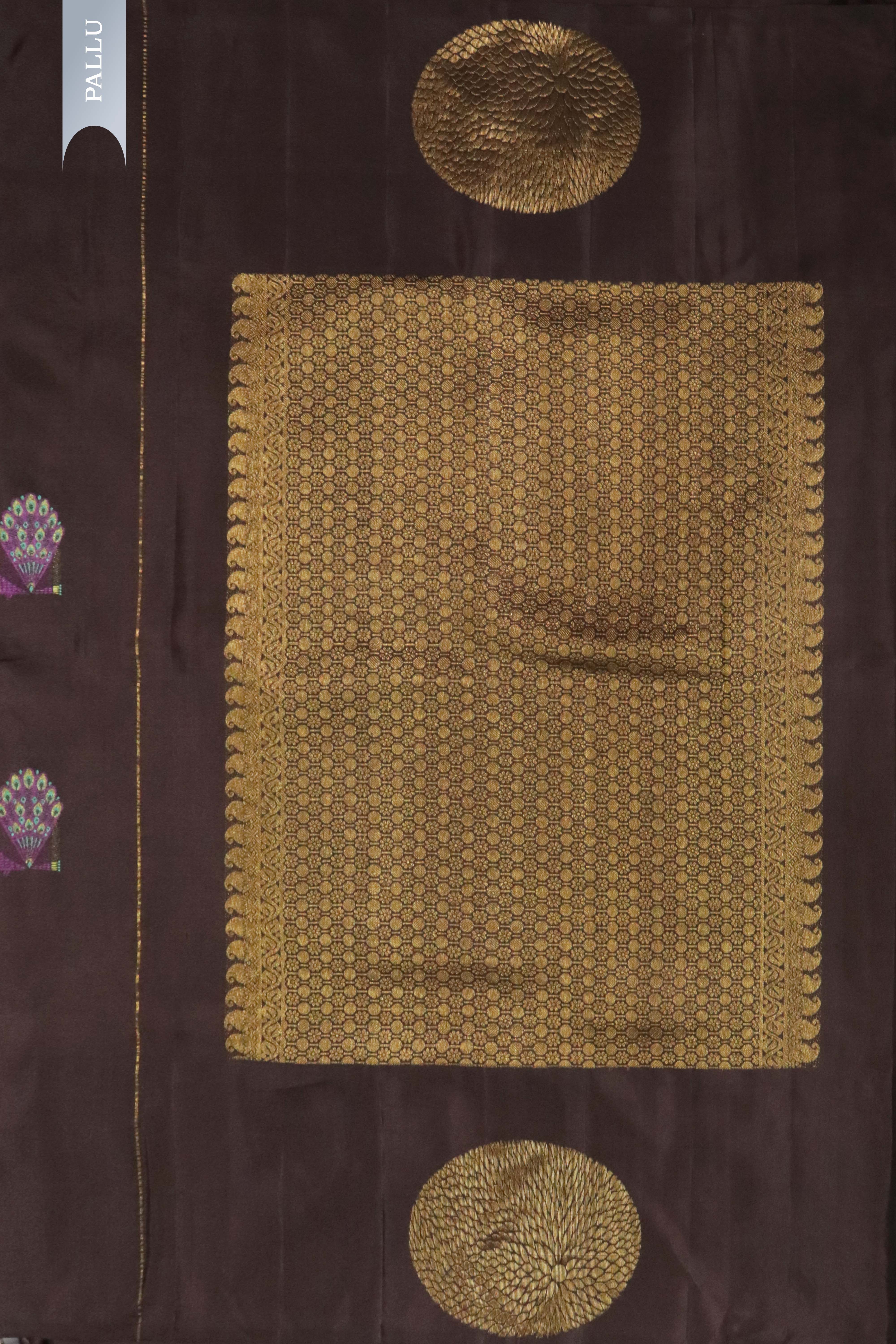 Brown Kanchivaram Silk Saree with Peacock Motifs