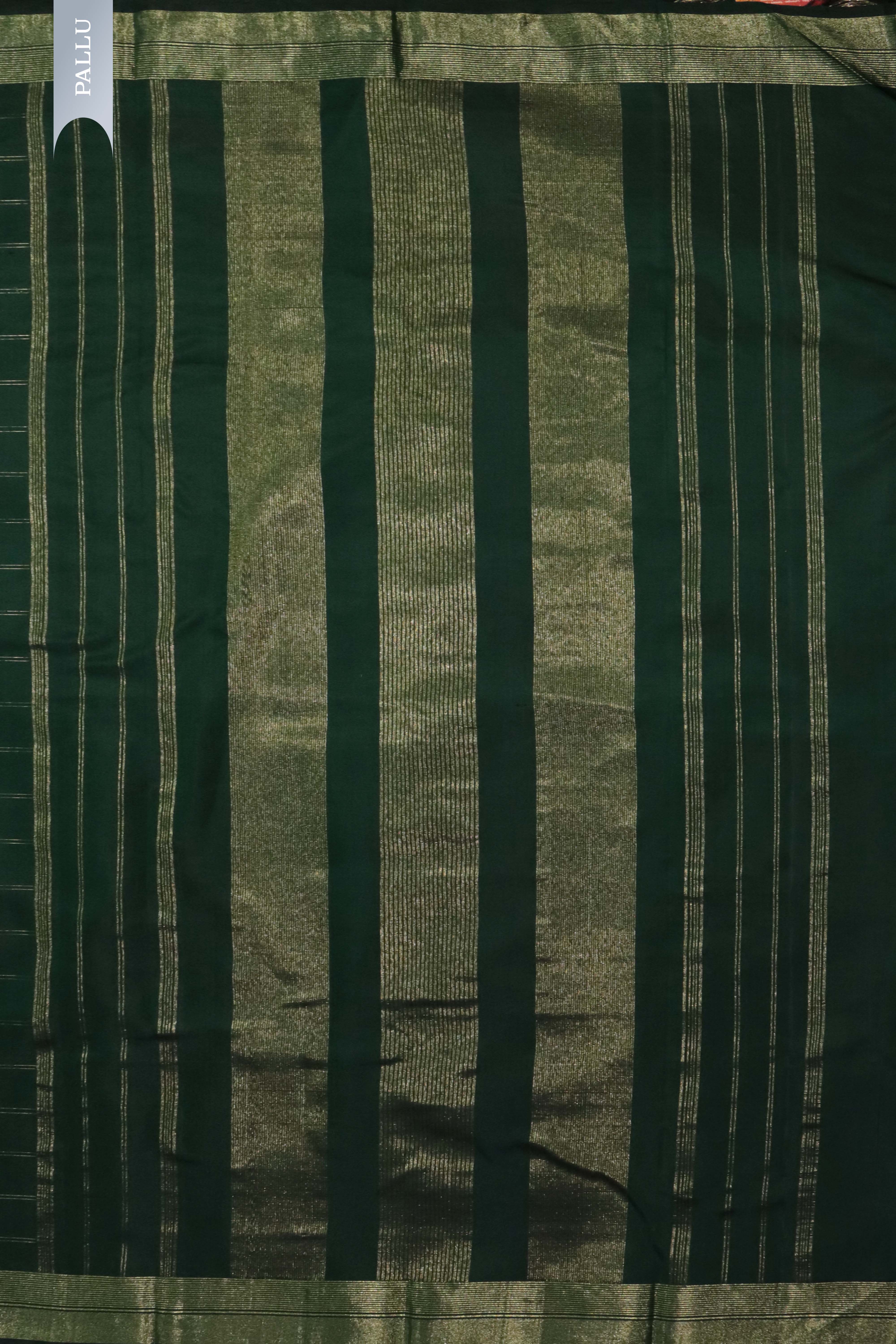 Bottle Green Kanchivaram Silk Saree with Zari Checks