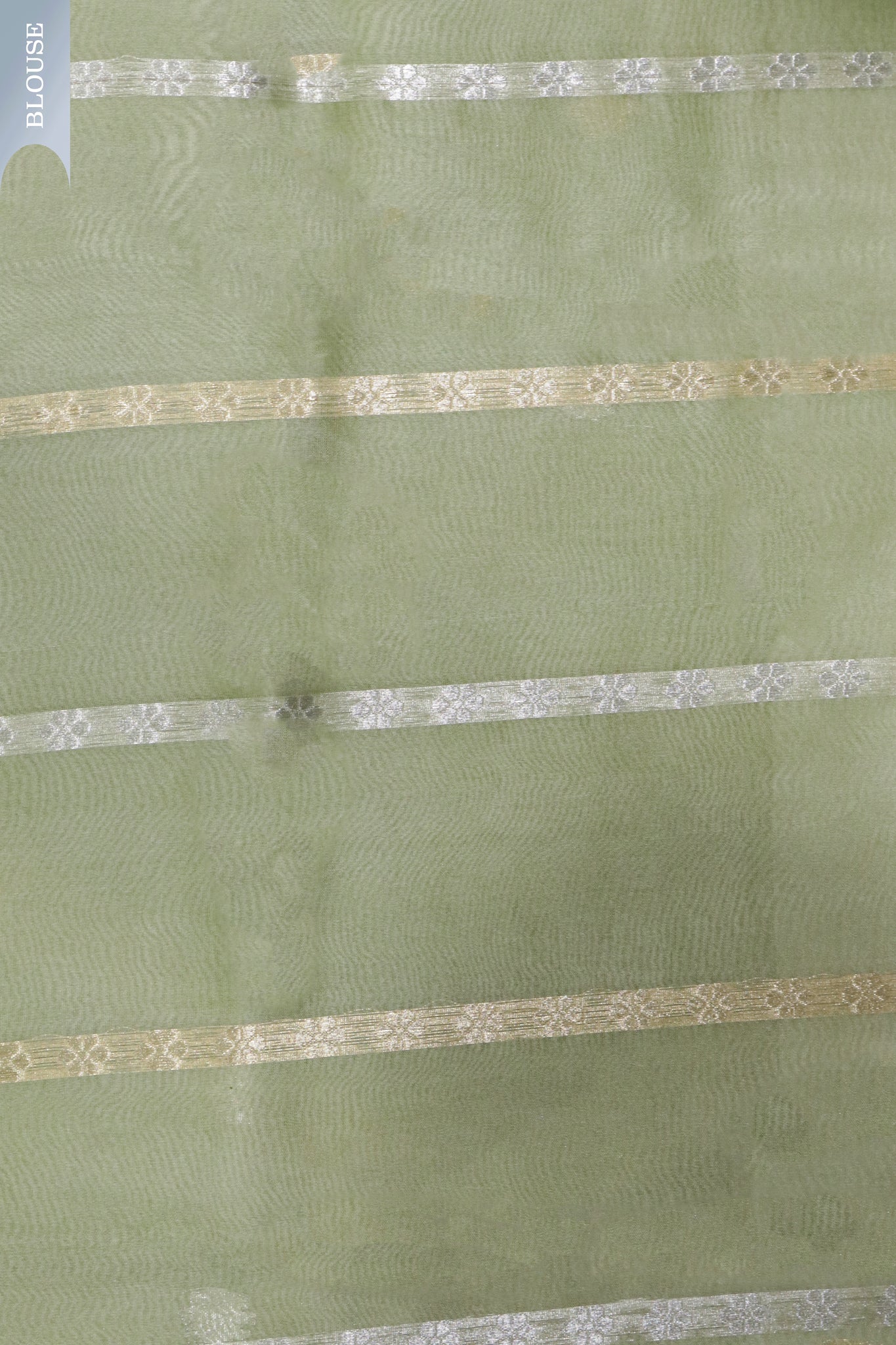 Pista Green Banarasi Kora Saree with Gold & Silver Stripes