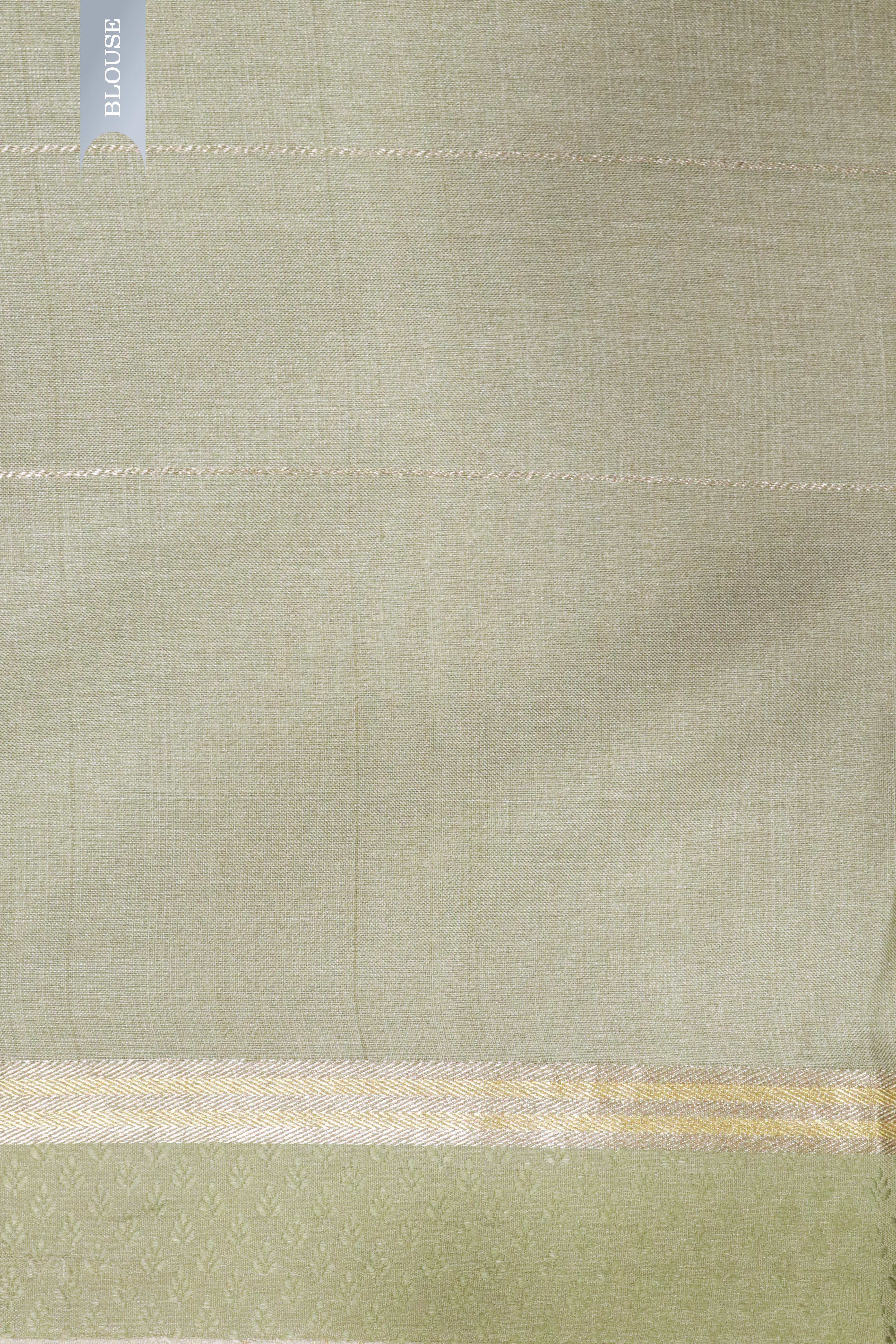 Safari Green Tussar Silk Saree with Golden Stripes