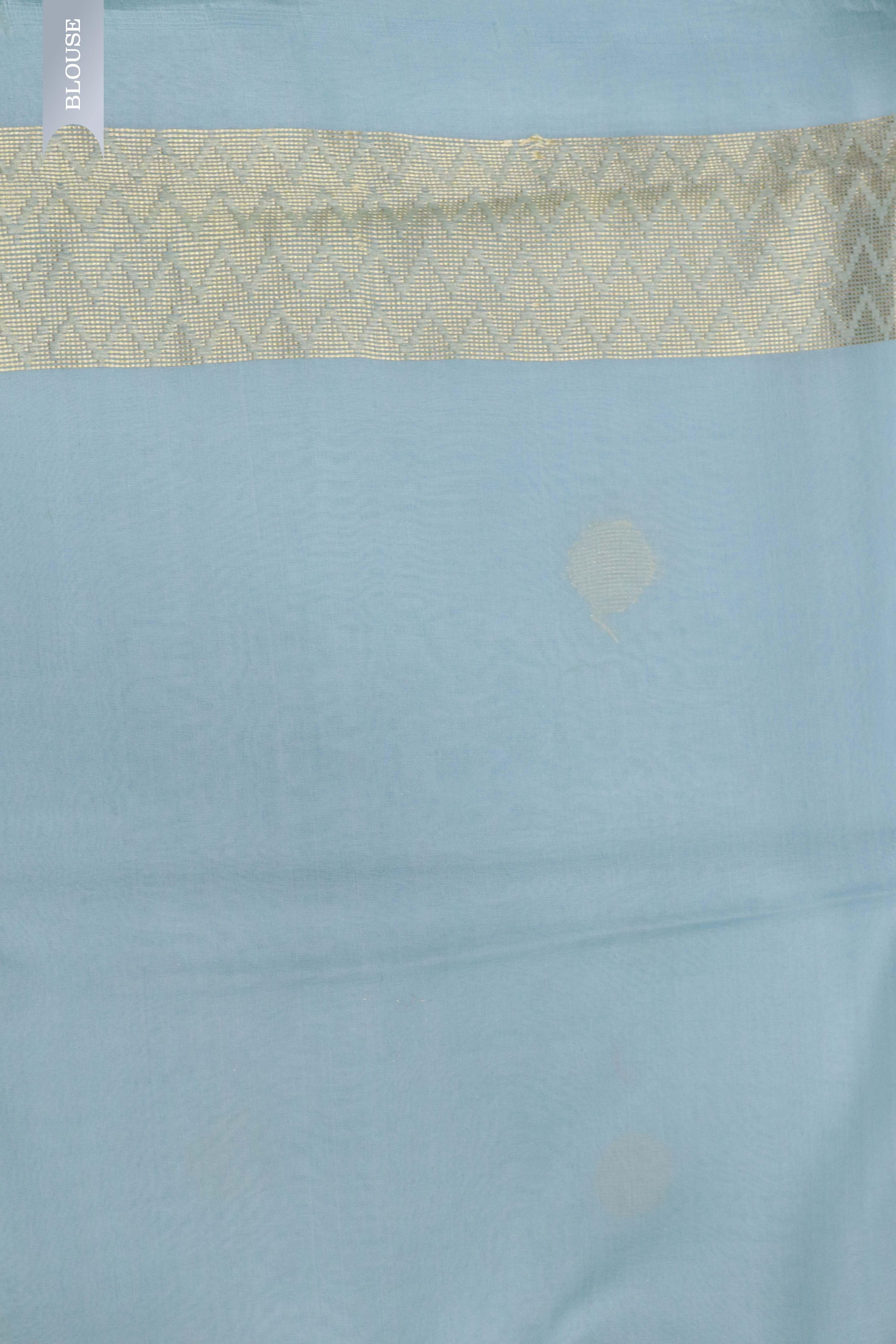 Ice Blue Banarasi Kora Silk Saree with Multi-Thread Zari Weaving - Mokshaa