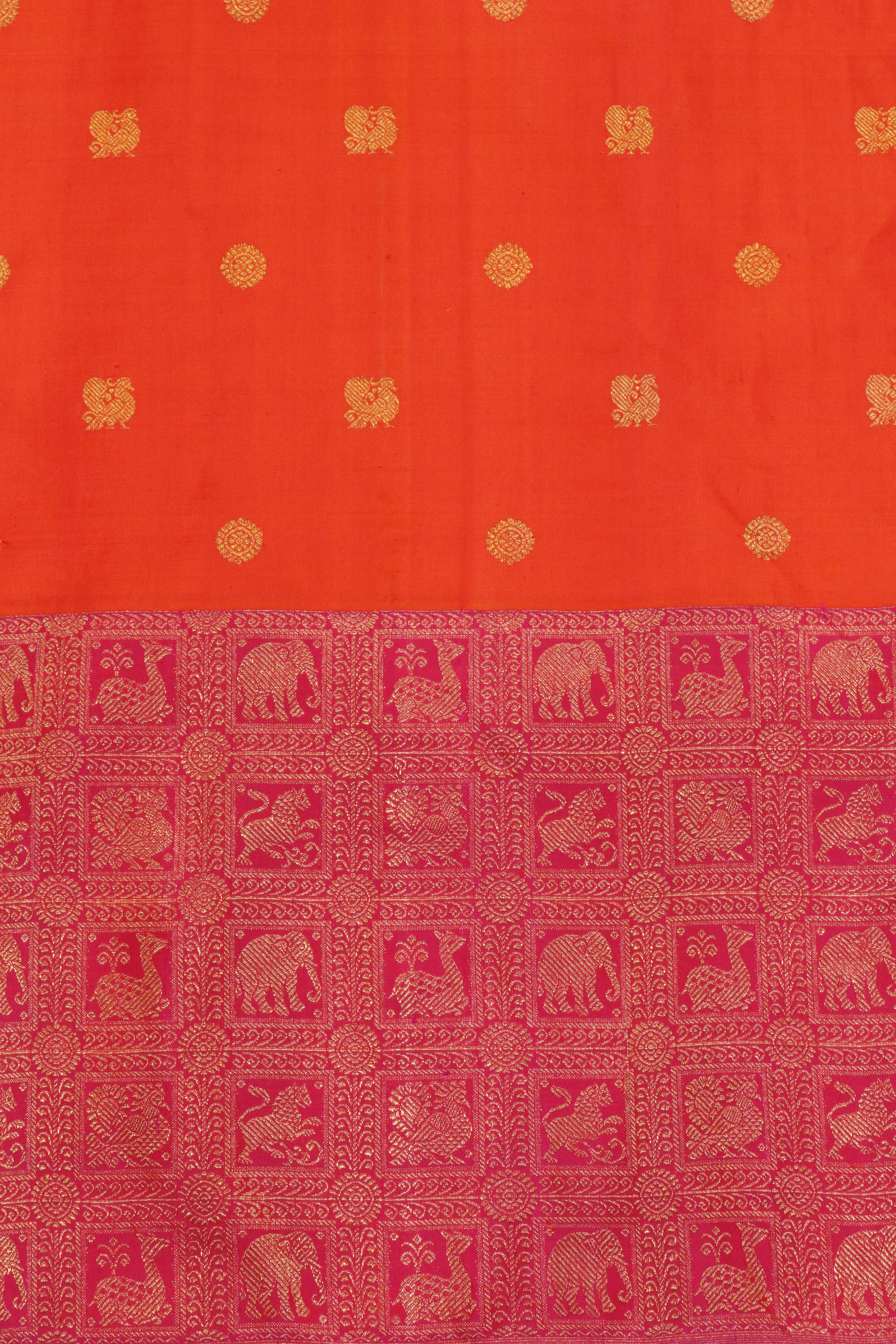 Orange Kanchivaram Silk Saree with Butta & Contrast Vanasingaram Border