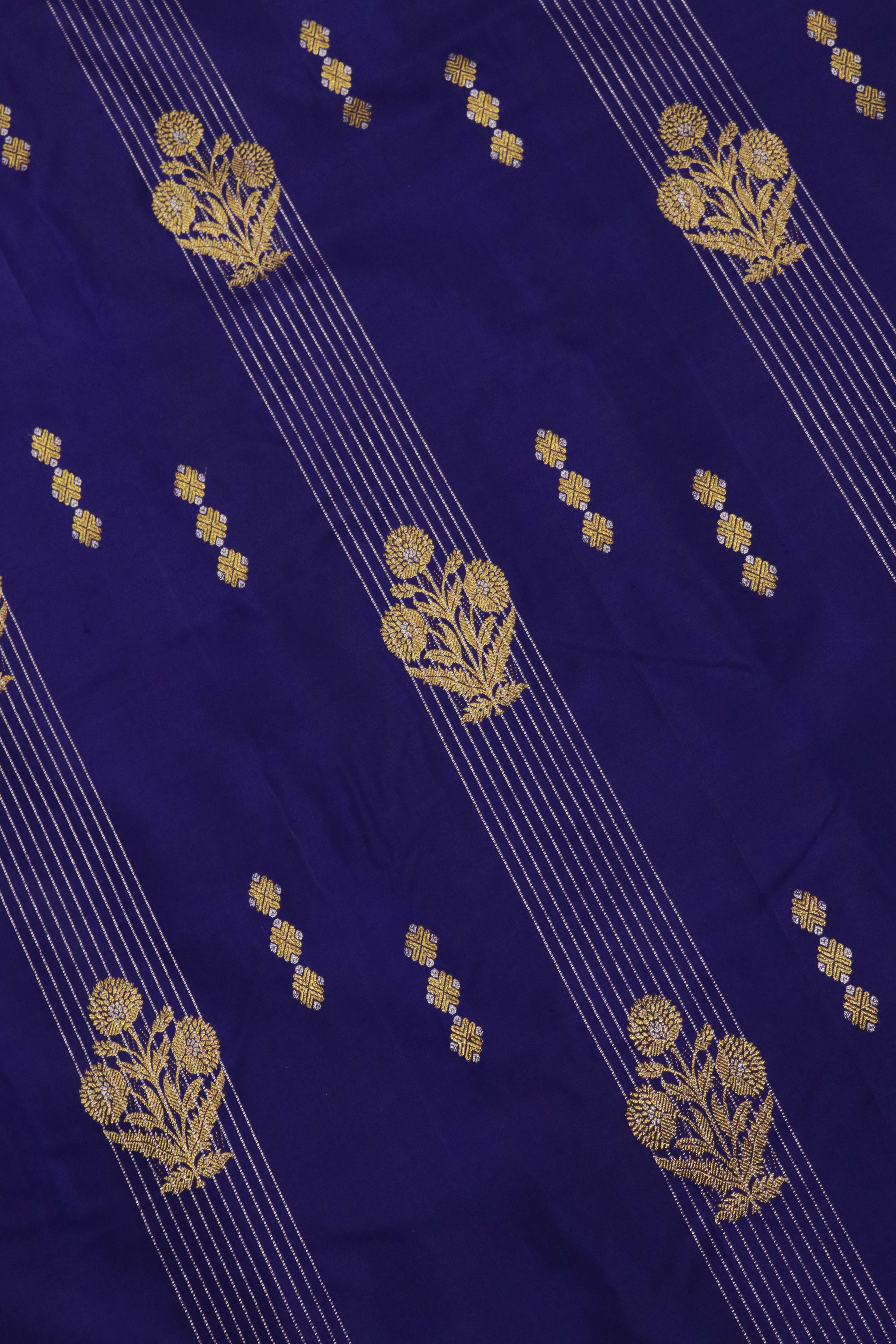 Ink Blue Kanchivaram Silk Saree with Zari Buttas & Contrast Pallu