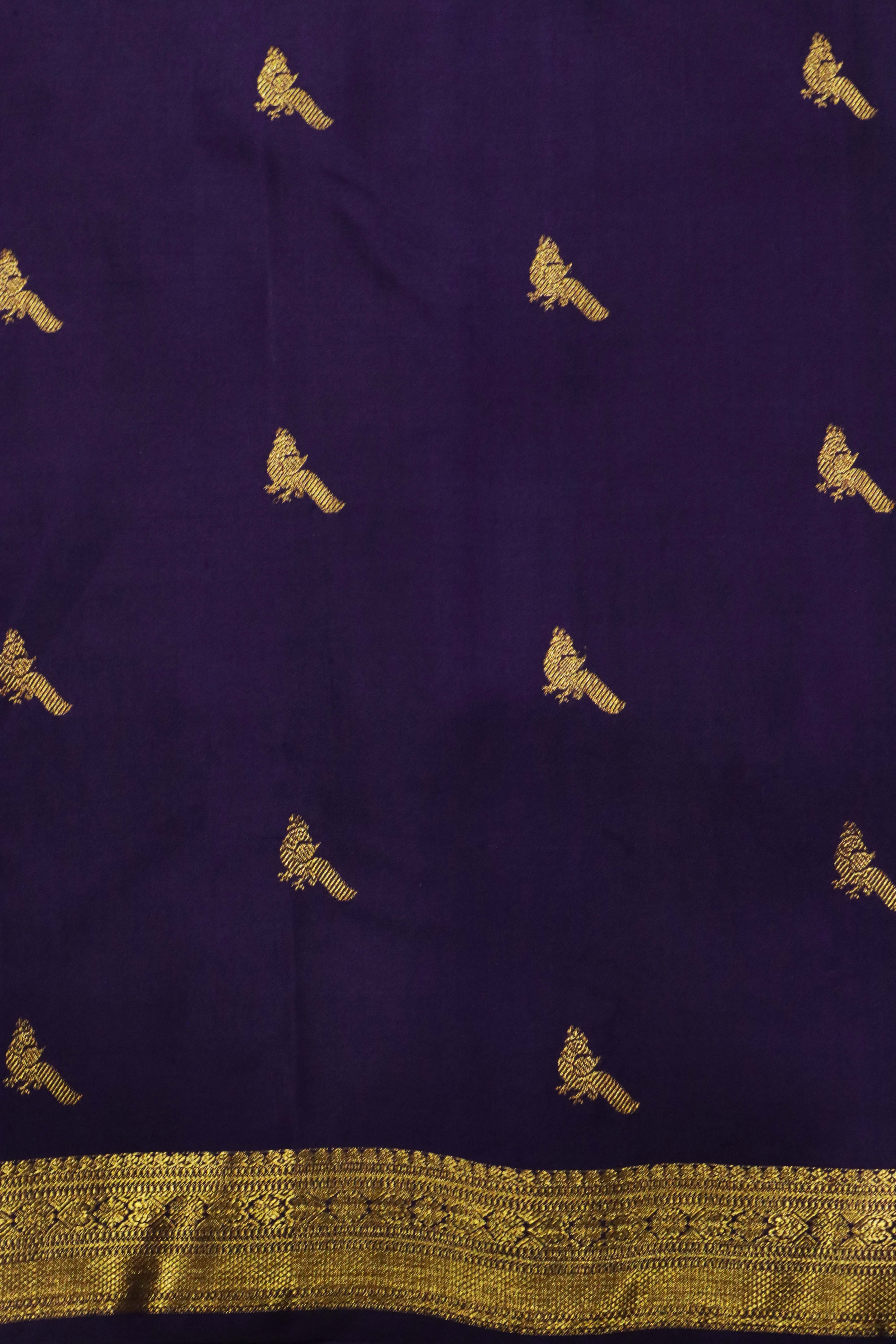 Purple Kanchivaram Silk Saree with Birds Butti & Zari Border