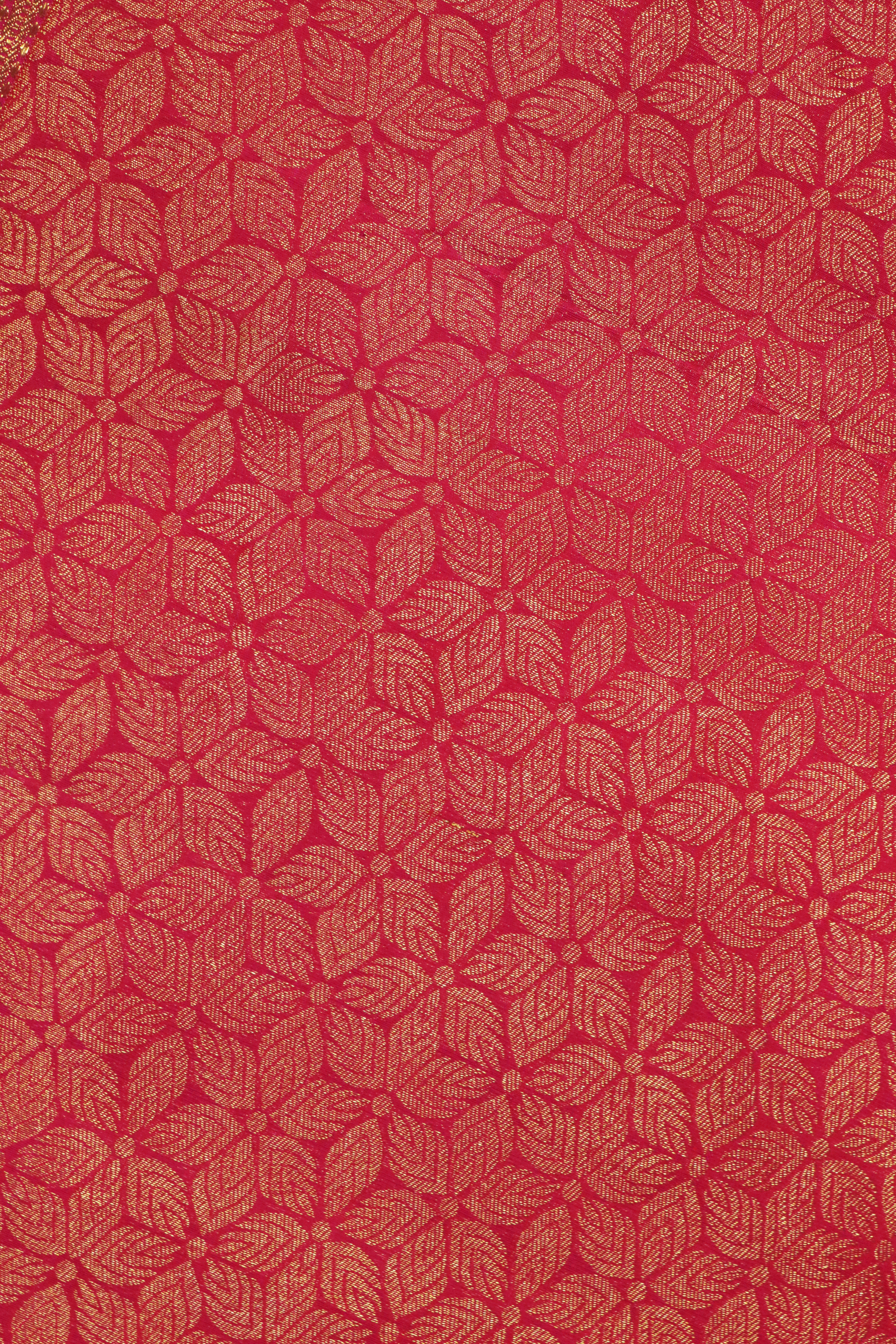 Reddish Pink Kanchivaram Silk Saree with Golden Zari Weaving & Border
