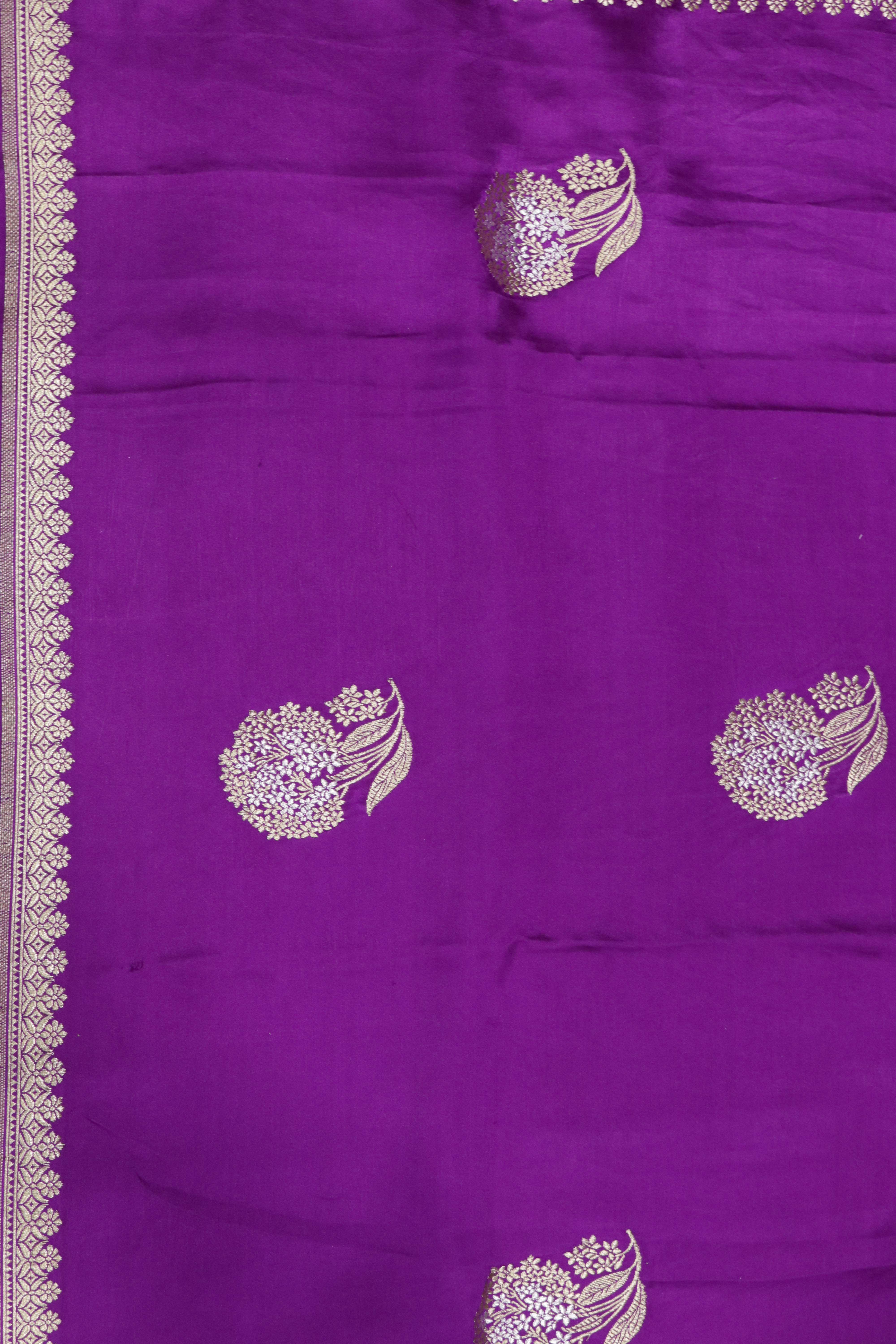 Magenta Pink Banaras Mashroom Silk Saree with Silver & Fancy Zari Butta Border