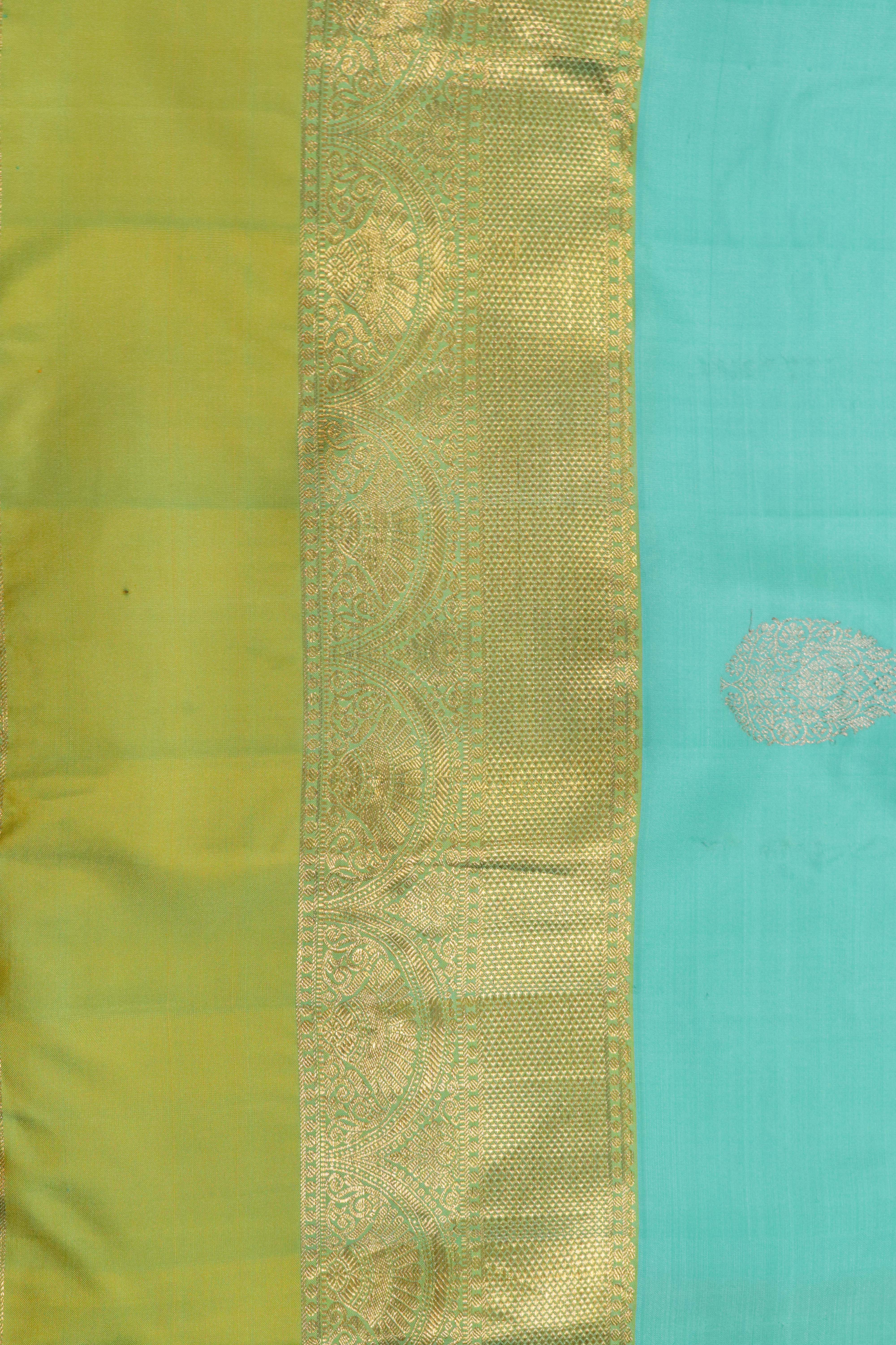 Firozi Blue Kanchivaram Silk Saree with Zari Butta