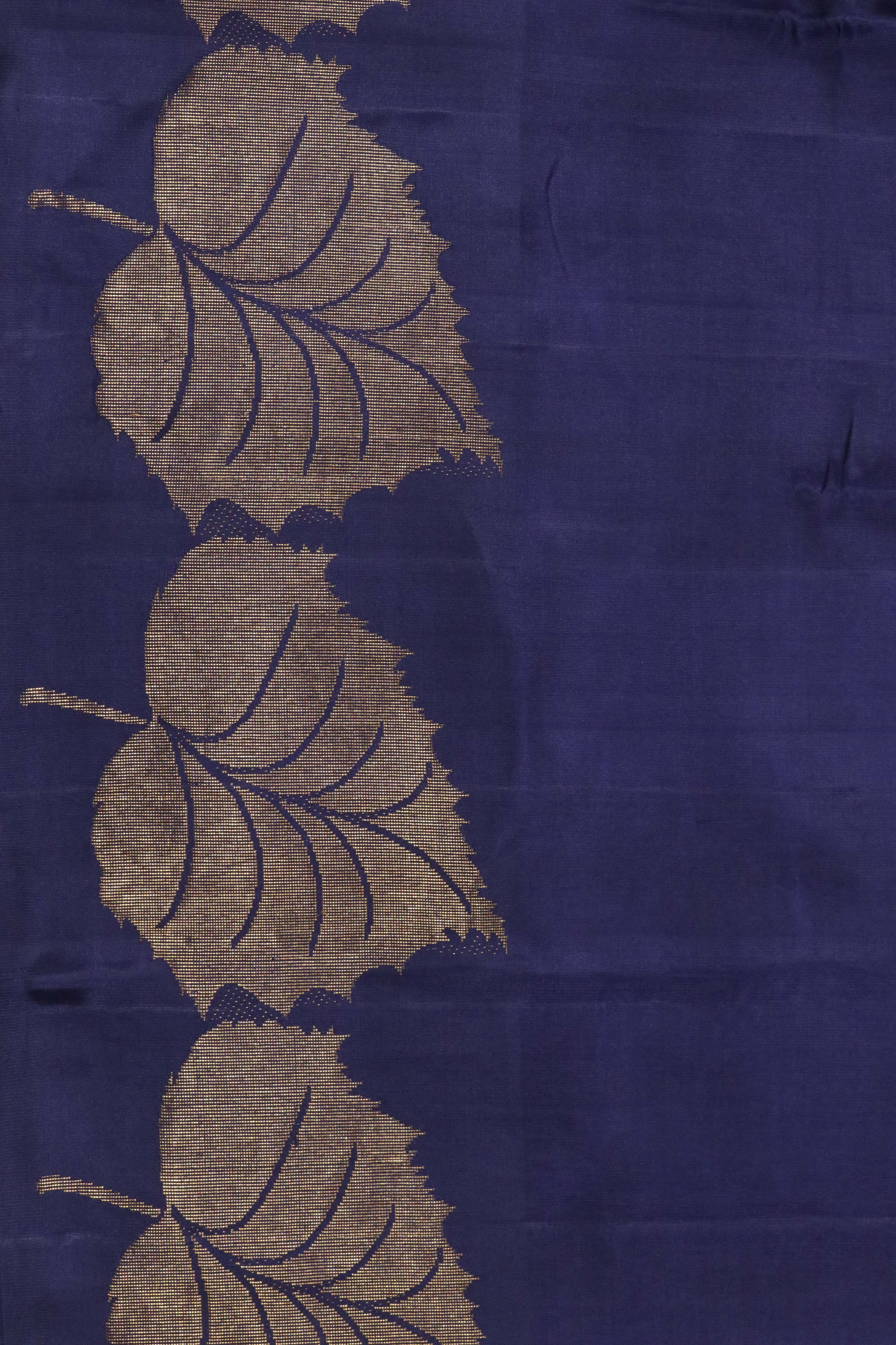 Navy Blue Kanchivaram Silk Saree with Gold Leaf Zari