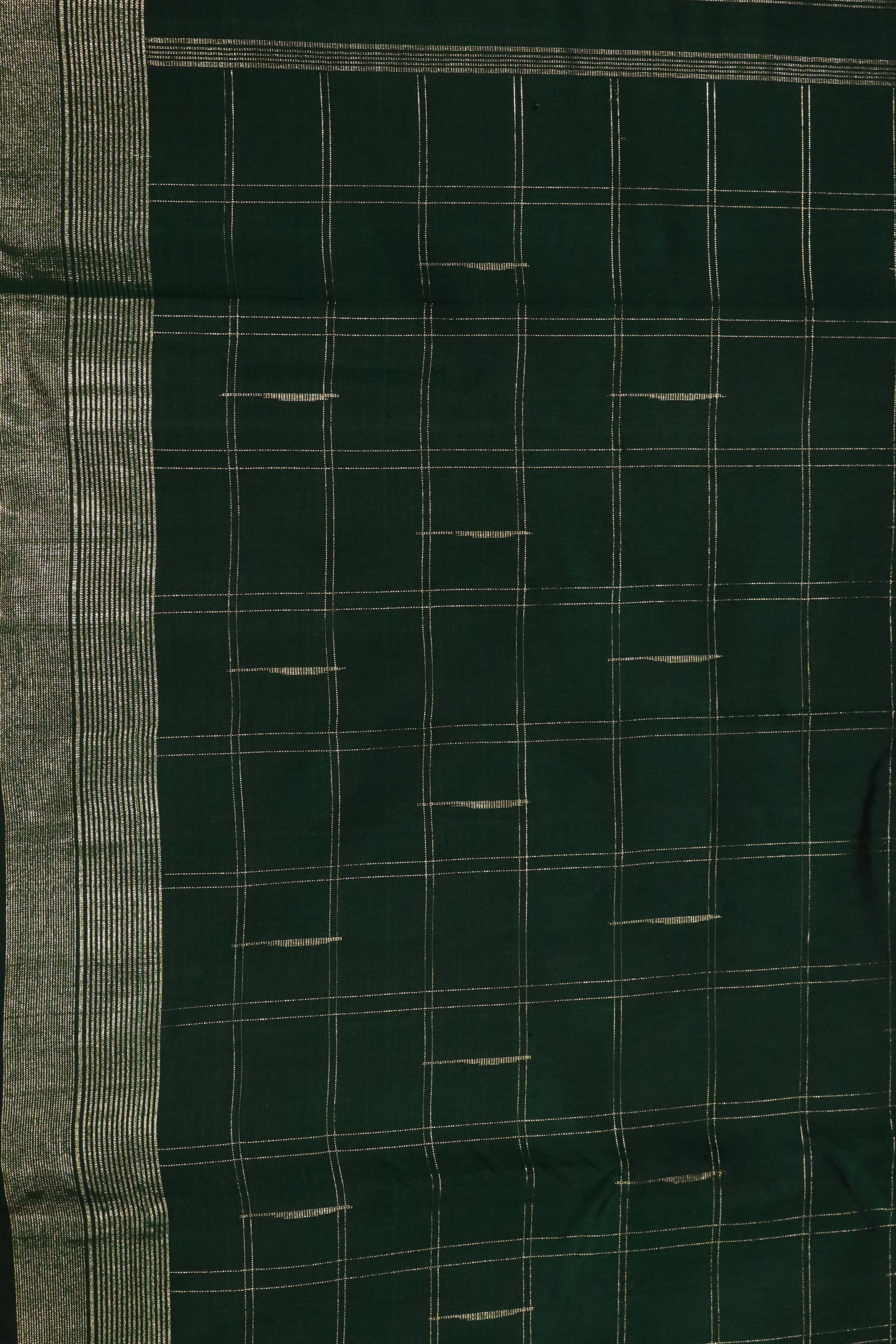 Bottle Green Kanchivaram Silk Saree with Zari Checks