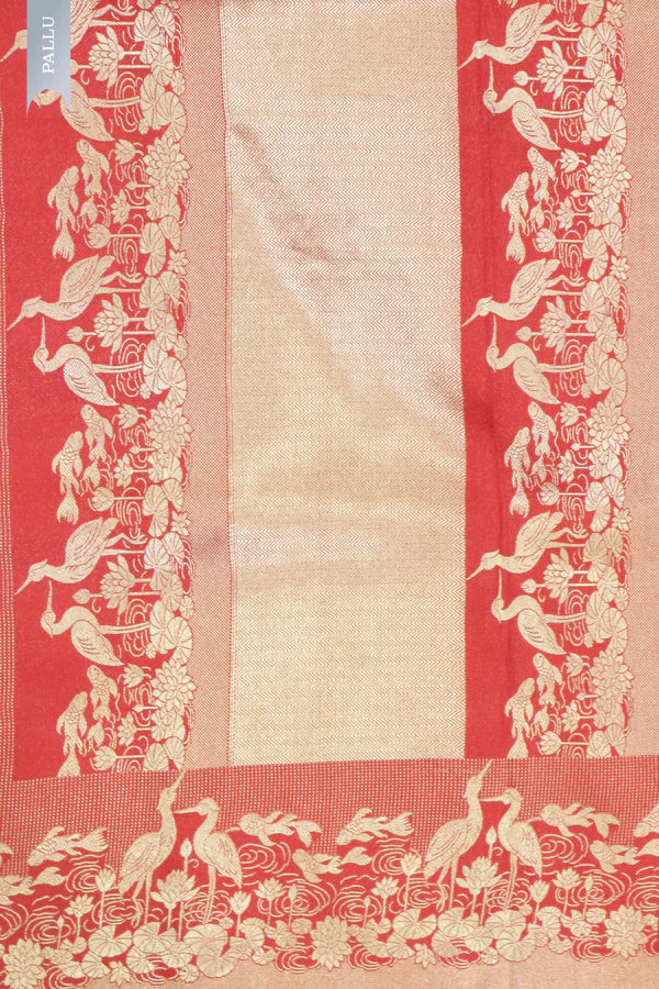 Red Banarasi Silk Saree with Self Zari Weaving & Ornate Fancy Border