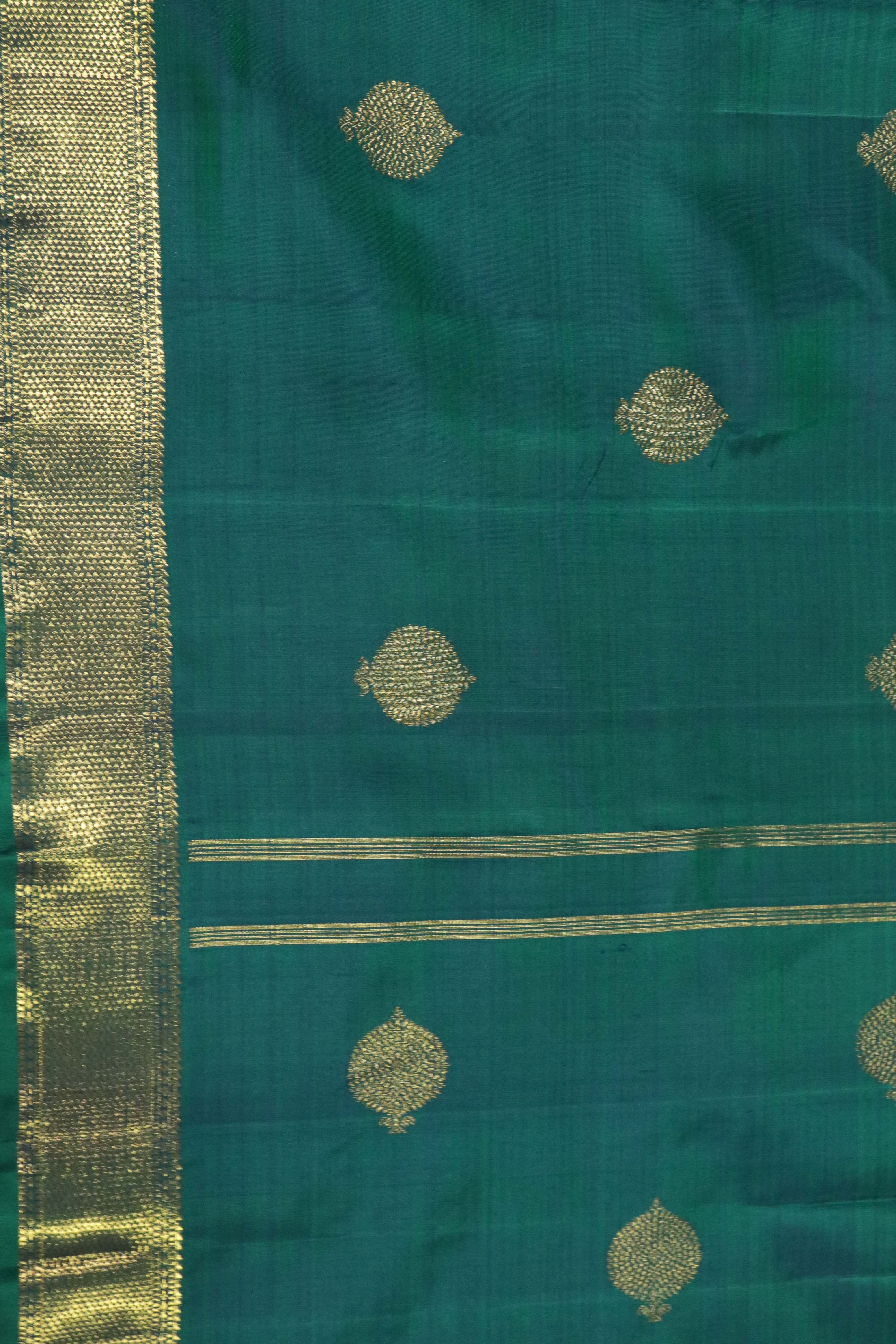 Peacock Green Kanchivaram Silk Saree with Zari Butta