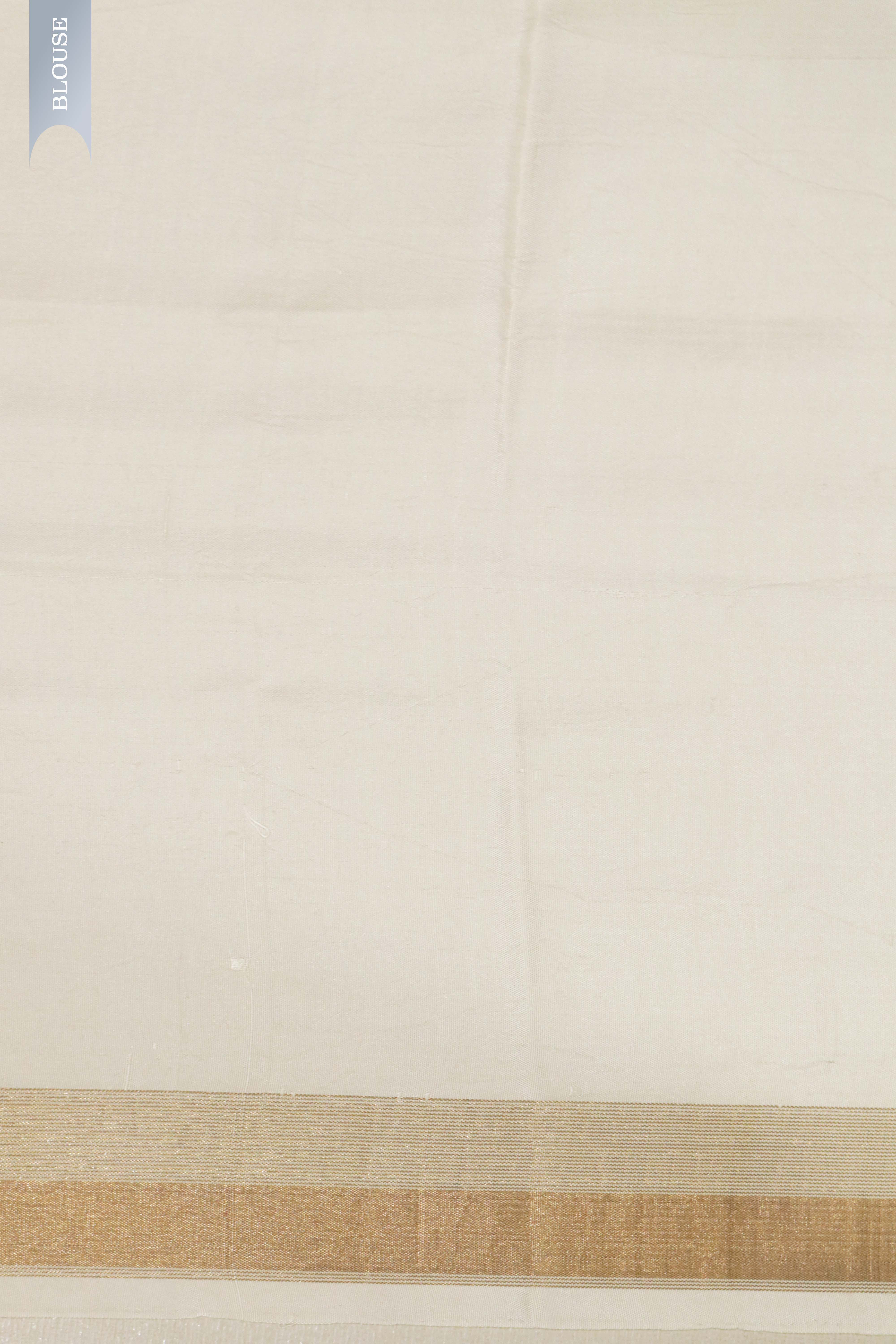 Off White Silk Saree with Blue Leaf Print Border