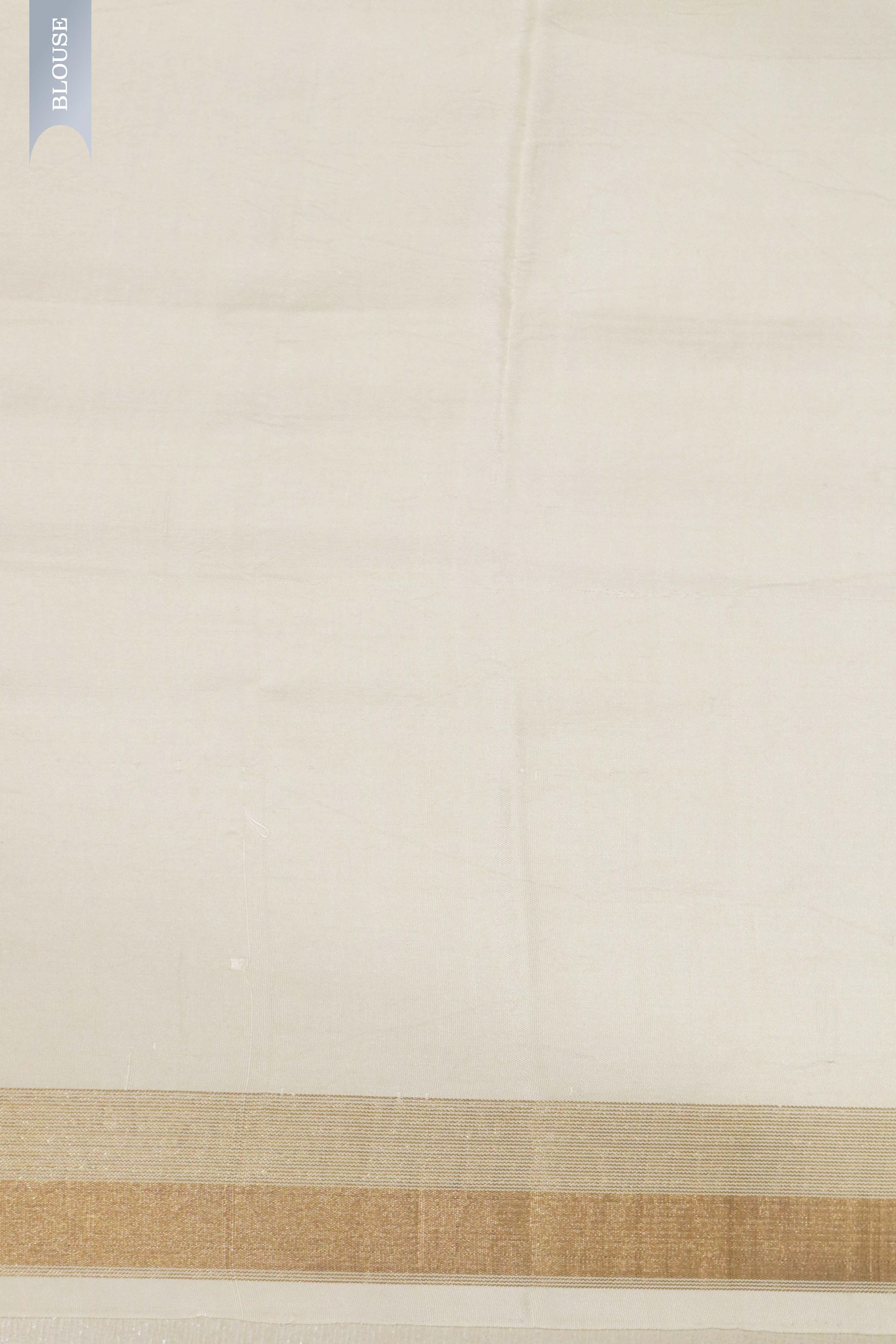 Off White Silk Saree with Blue Leaf Print Border - Mokshaa