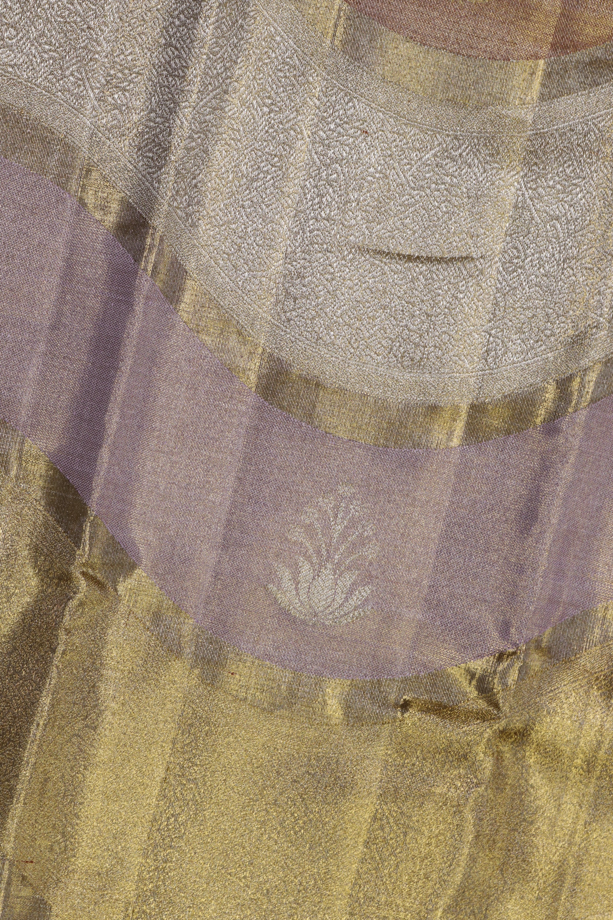 Golden Silver Tissue Silk Kanchivaram Saree with Light Pink Contrast Border