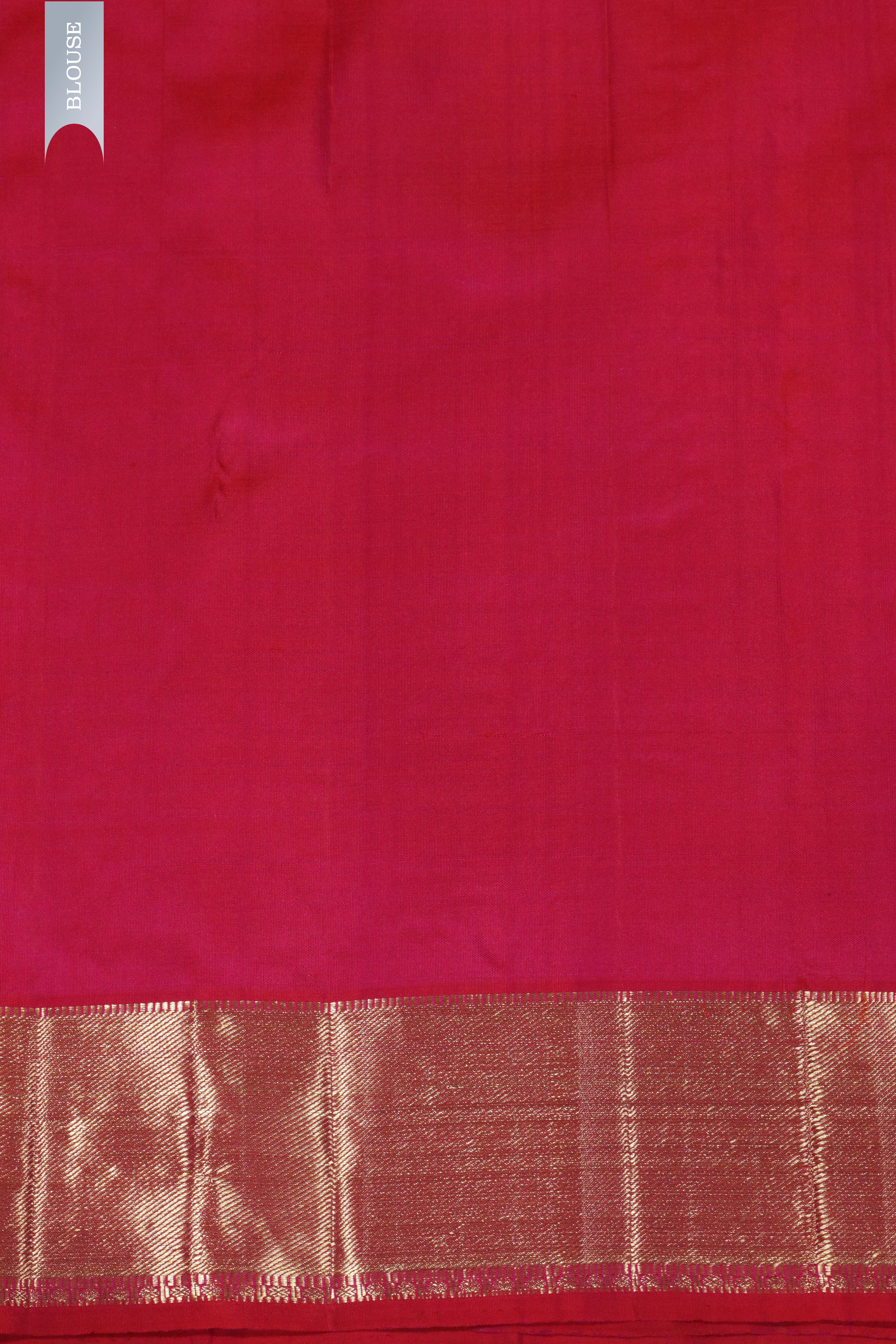 Tomato Pink Kanchivaram Silk Saree with Zari Stripes, Butti & Fancy Border