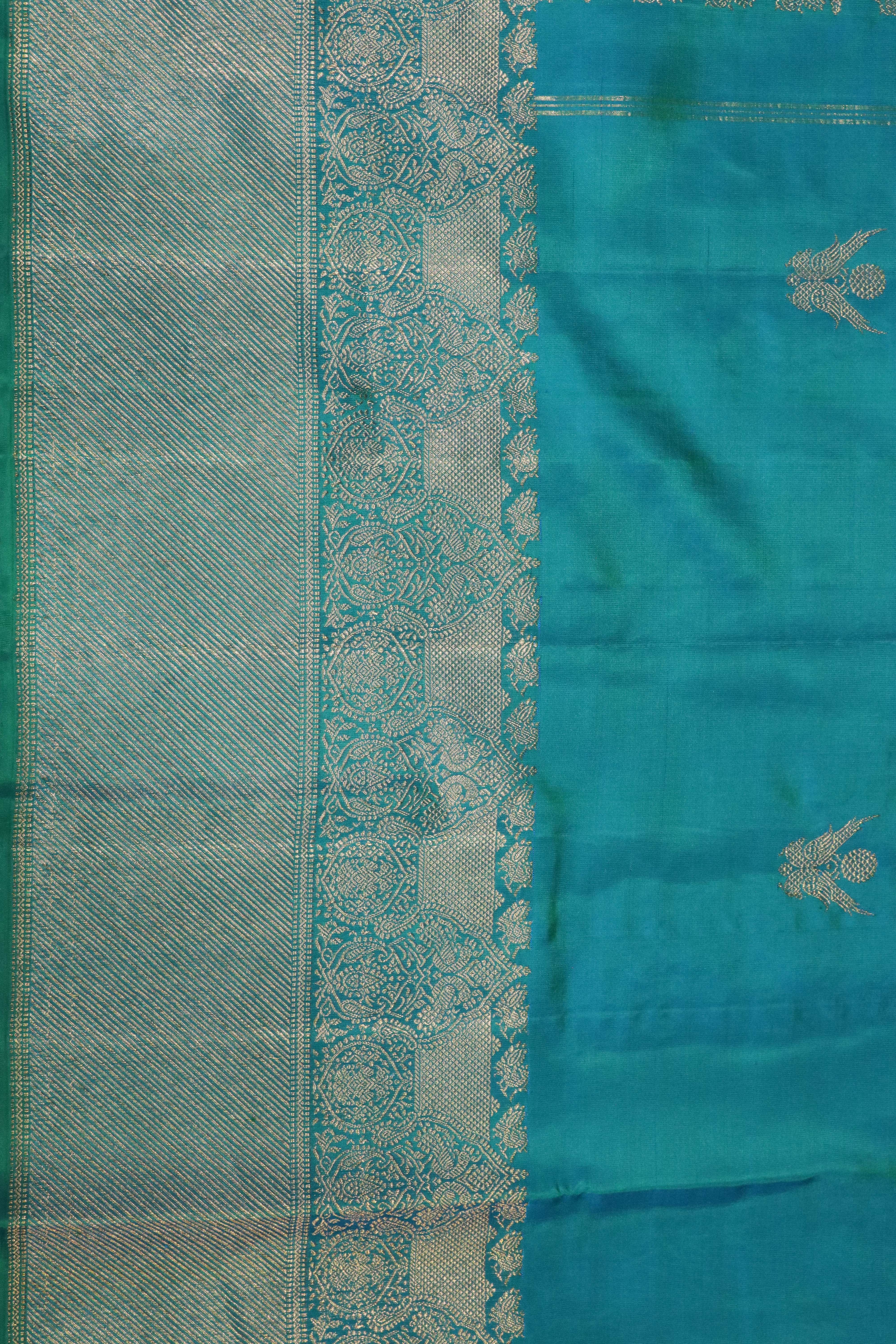 Turquoise Blue Kanchivaram Silk Saree with Fancy Zari Butta