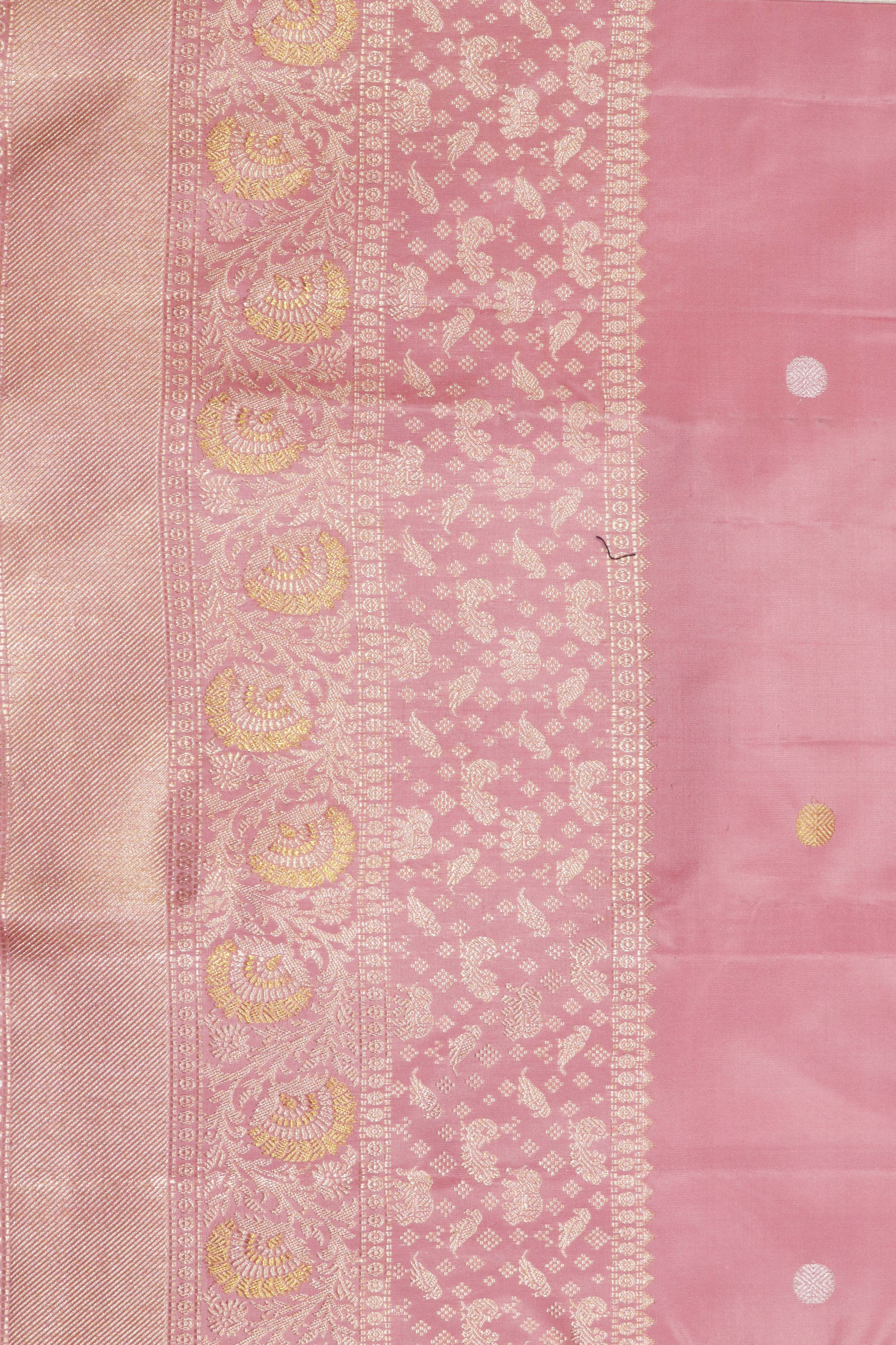 Peach Kanchivaram Silk Saree with Gold & Silver Zari