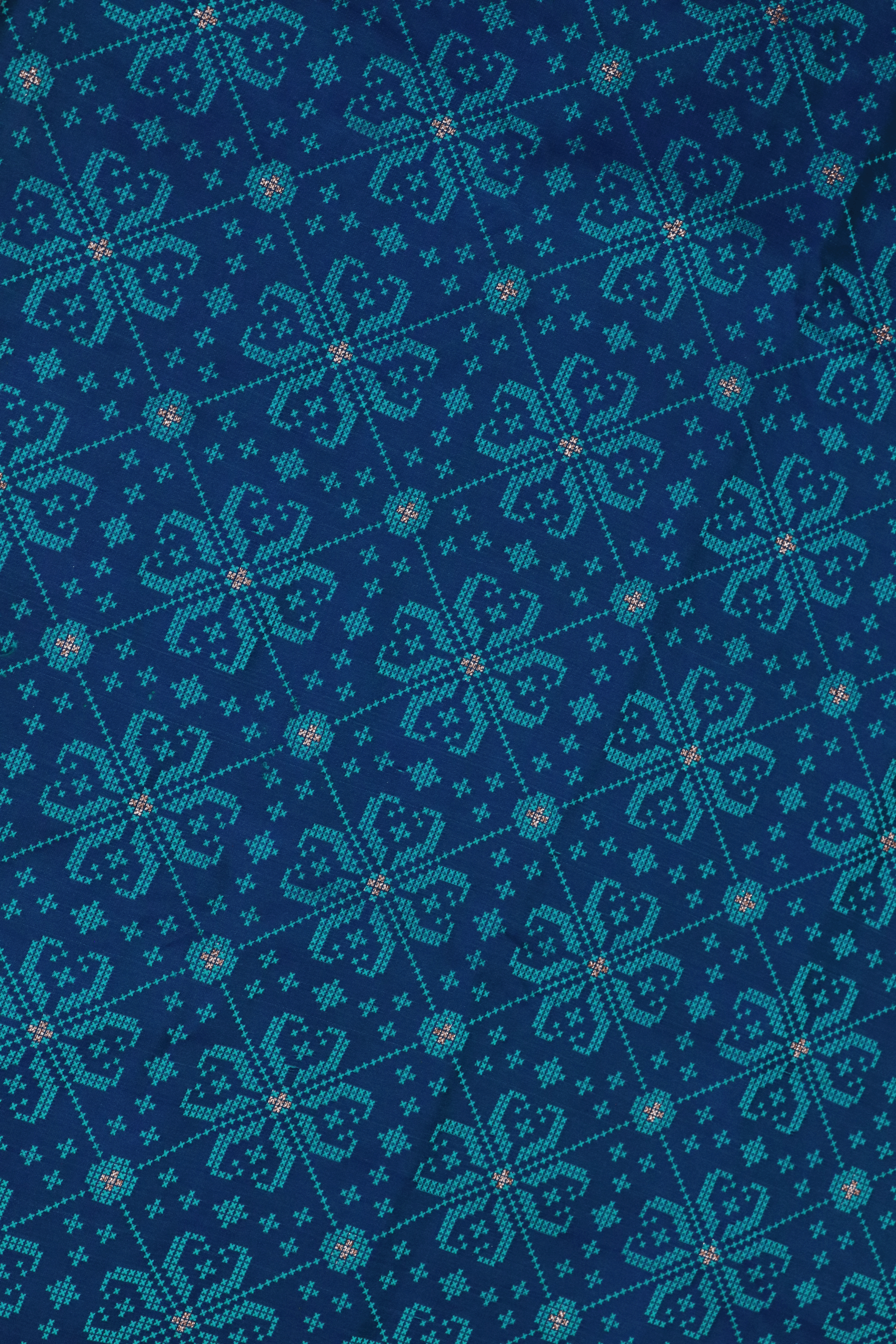 Peacock Blue Semi Silk Saree with Geometric Thread Weaving