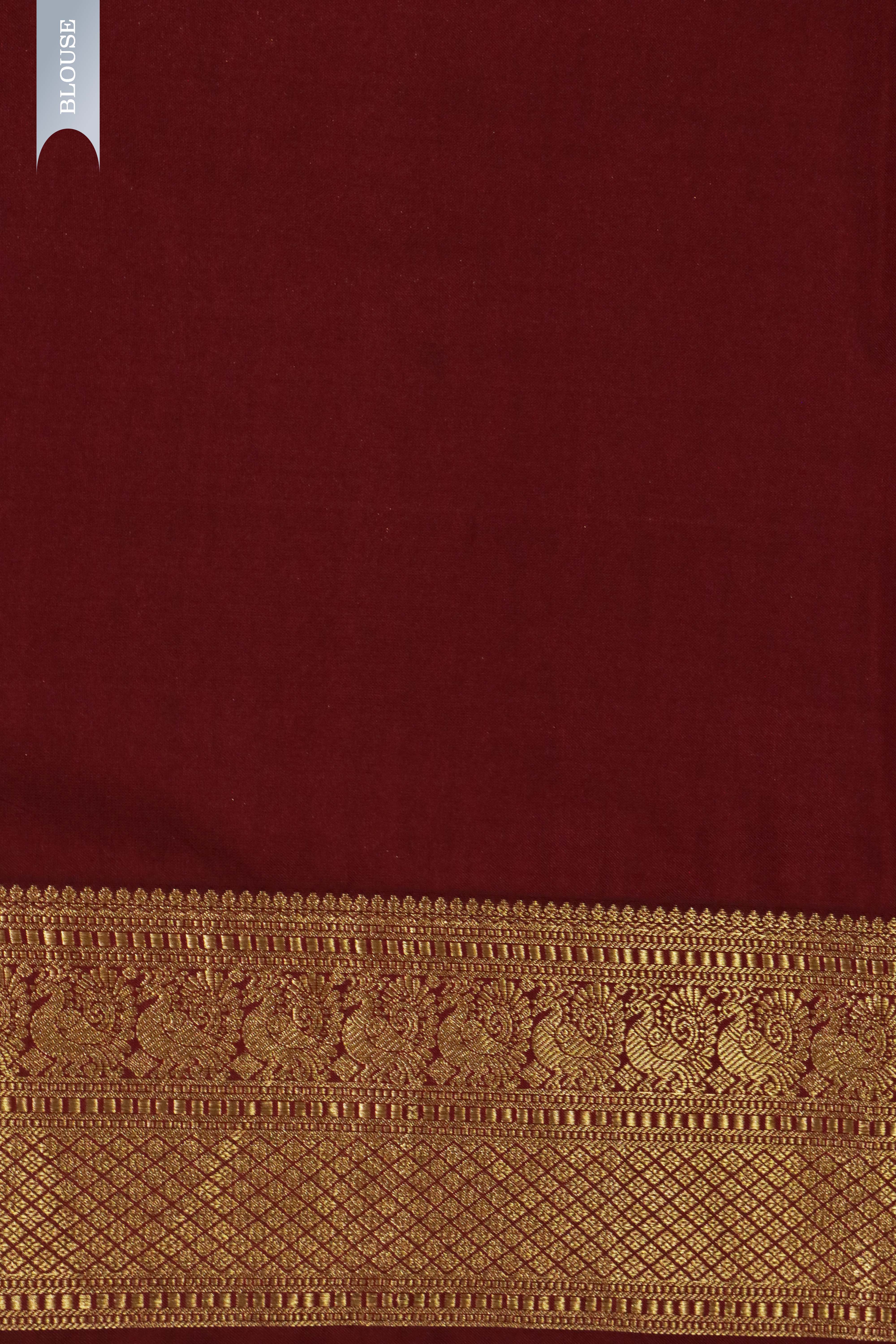 Light Pink Silk Saree with Floral Print & Maroon Zari Border